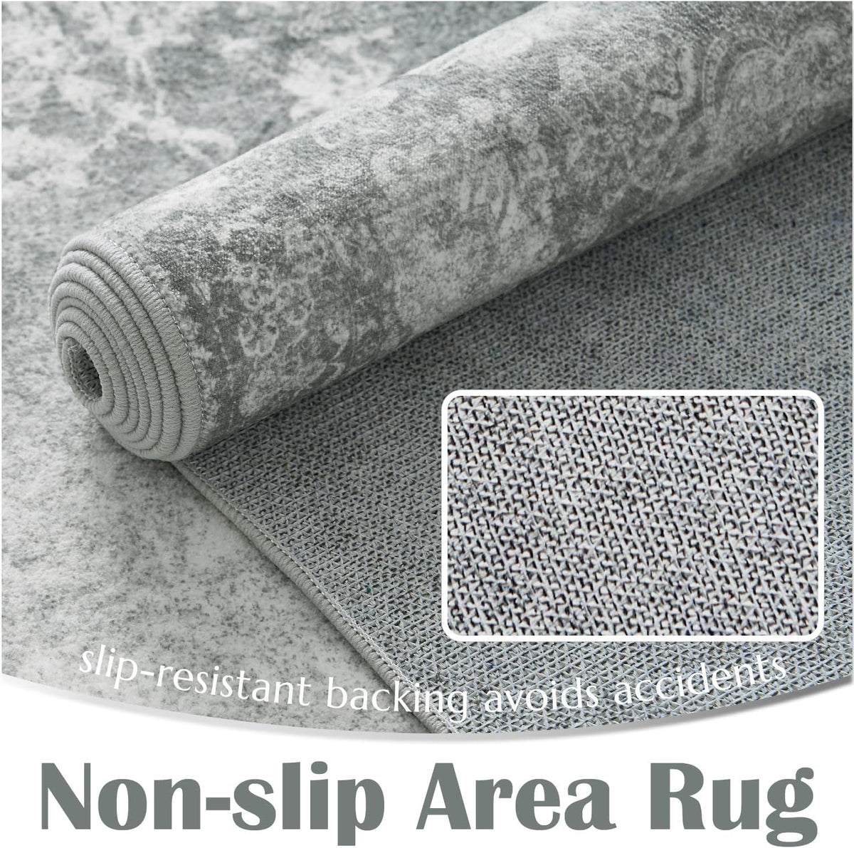 jinchan Floral 2x3 Rug for Entryway - Vintage Washable Area Rug Ultra-Thin Low Pile Soft Small Non-Slip Distressed Indoor Doormat Accent for Entrance Kitchen Bedroom Bathroom (2x3ft,Grey)