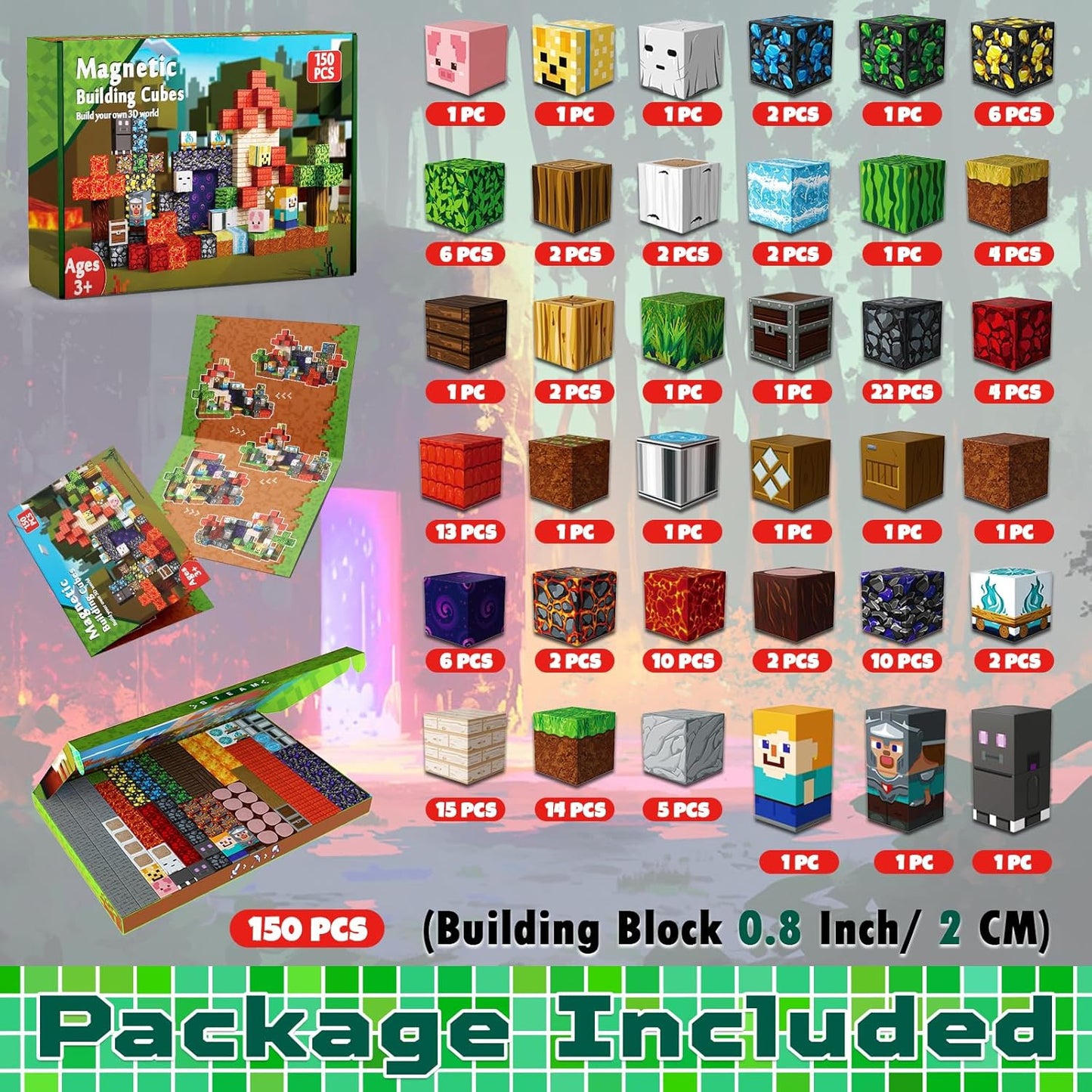 150 PCS Magnetic Blocks - Building Block for Kids Ages 4-8, Magnet Blocks Cubes Tiles Constructions Toys Girl Boy, STEM Educational Montessori Stacking Toy, Sensory Play Game Preschool Learning Gifts
