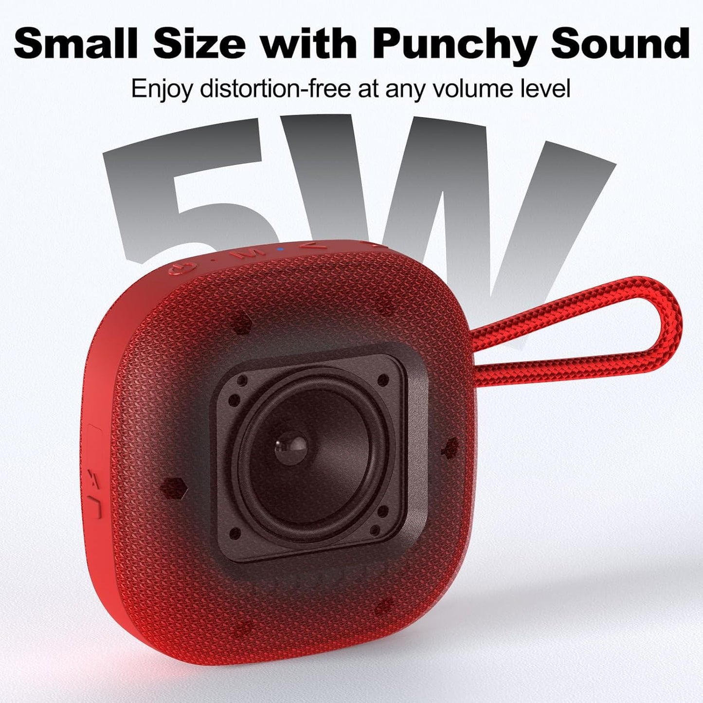 Bobtot Portable Bluetooth Speakers Wireless - IPX7 Waterproof Shower Speaker with 16 Hours Playtime, Loud Stereo Sound, TWS, Built-in Mic, Mini Size with Lanyard to Carry, Red