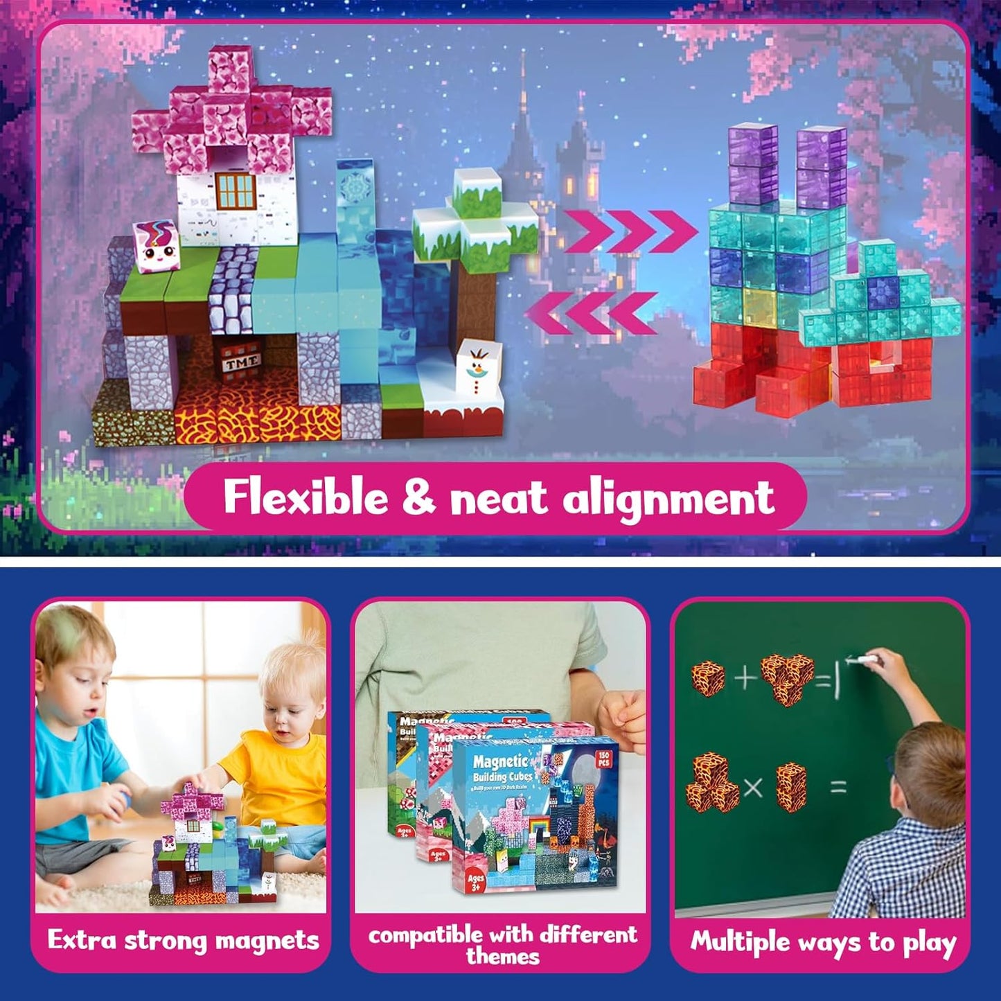 Magnetic Blocks - 150PCS Magnetic Building Blocks Cubes Adventurer, Magnets Toys for Kids Age Age 3 4 5 6 7 8 9 10 12, Sensory Stacking Construction Toy Christmas Birthday Gifts for Kids Boys Girls