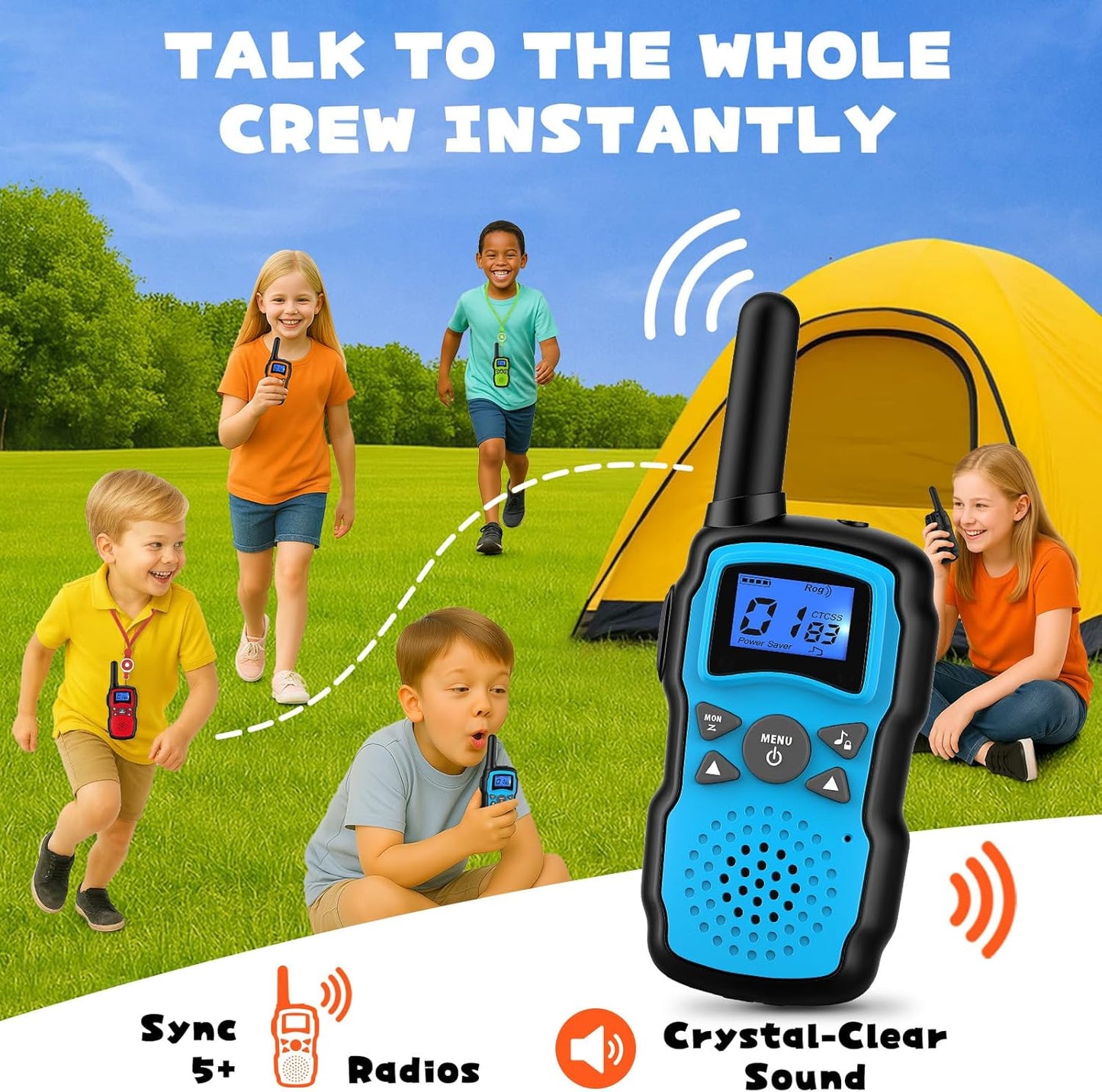 Wishouse Walkie Talkies for Kids Adults Long Range,Xmas Birthday Gift for 3 4 5 6 7 8 9 10 Year Old Boys Girls,Hiking Camping Gear Toys with Lamp,Lanyards,VOX,Easy to Use,4 Pack(No Battery No Charger)