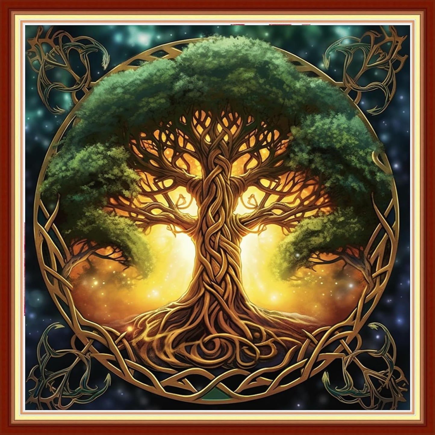 Stamped Cross Stitch Kits - Beach Night Landscape Counted Cross Stitch Kits for Beginners Adults Needlepoint Cross-Stitch Patterns-Magic Tree 18x18 inchs