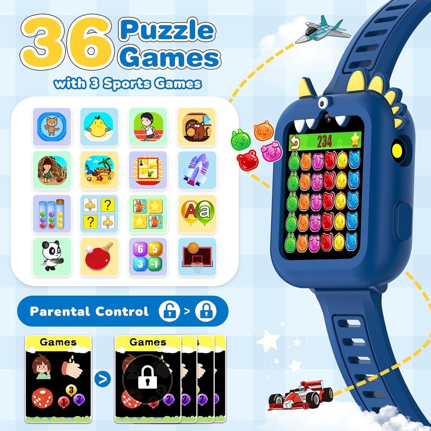 Cosjoype Smart Watch for Kids Age 4-12, 39 Games Touchscreen Boys Watch with Camera Music Player Pedometer Flashlight, Kids Toys Christmas Birthday Gifts for Boys Girls Age 5 6 7 8