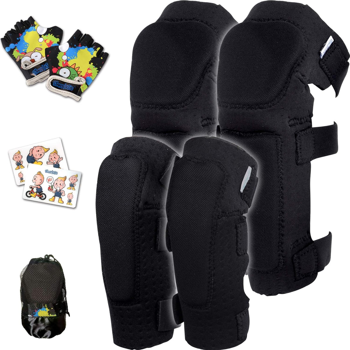 Soft-Style Kids Knee and Elbow Pads with Bike Gloves, Flexible Impact-Resistant Gear for Ages 2-11, Designed for Balance Bikes, Roller-Skating, and Skateboarding