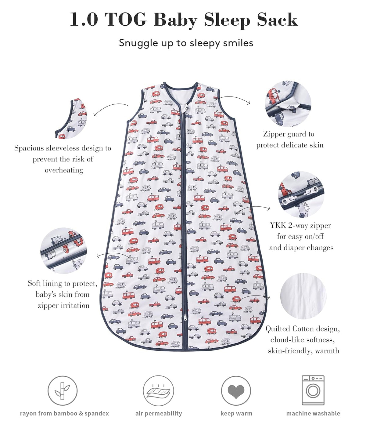 Baby Sleep Sack 2-4 T 95% Rayon from Bamboo 5% Spandex Boys & Girls Wearable Blanket 1.0 TOG Toddler Sleeping Sack 2- Way Zipper X-Large