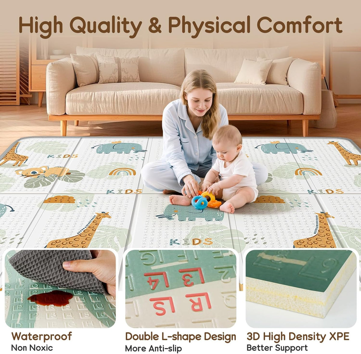 Foldable Baby Play Mat for Floor, PIGLOG 79x71 Extra Large Crawiling Play Mat for Babies, Waterproof & Portable Tummy Time and Non-Toxic Soft Foam Playmat for Infants, Toddlers