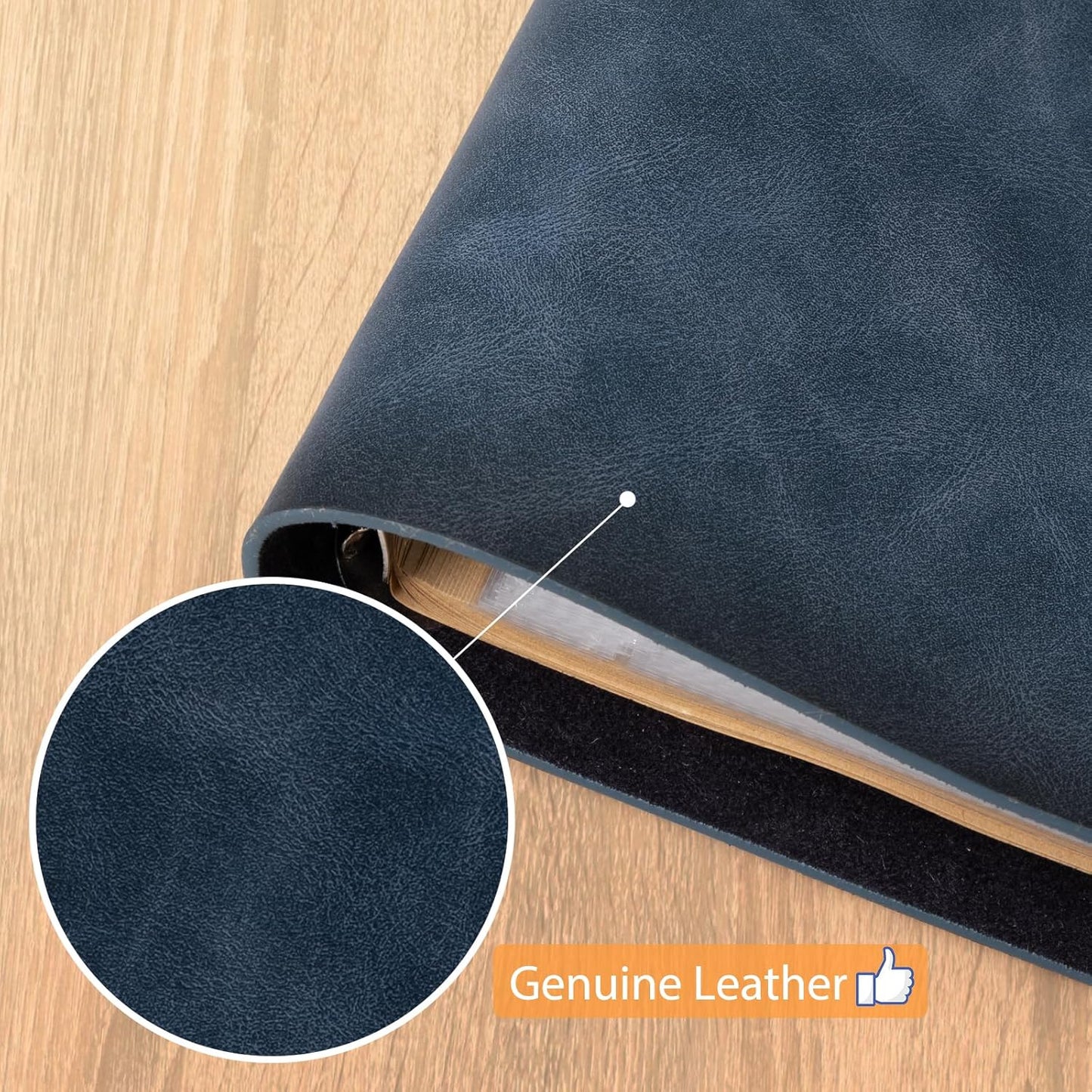 Photo Album 4x6 200 Photos, Genuine Leather Photo Albums with Writing Space with 30 Writing Paper, Travel Family Wedding Kids Graduation Ultrasound Baby Picture Album Scrapbook Photo Album（Blue）