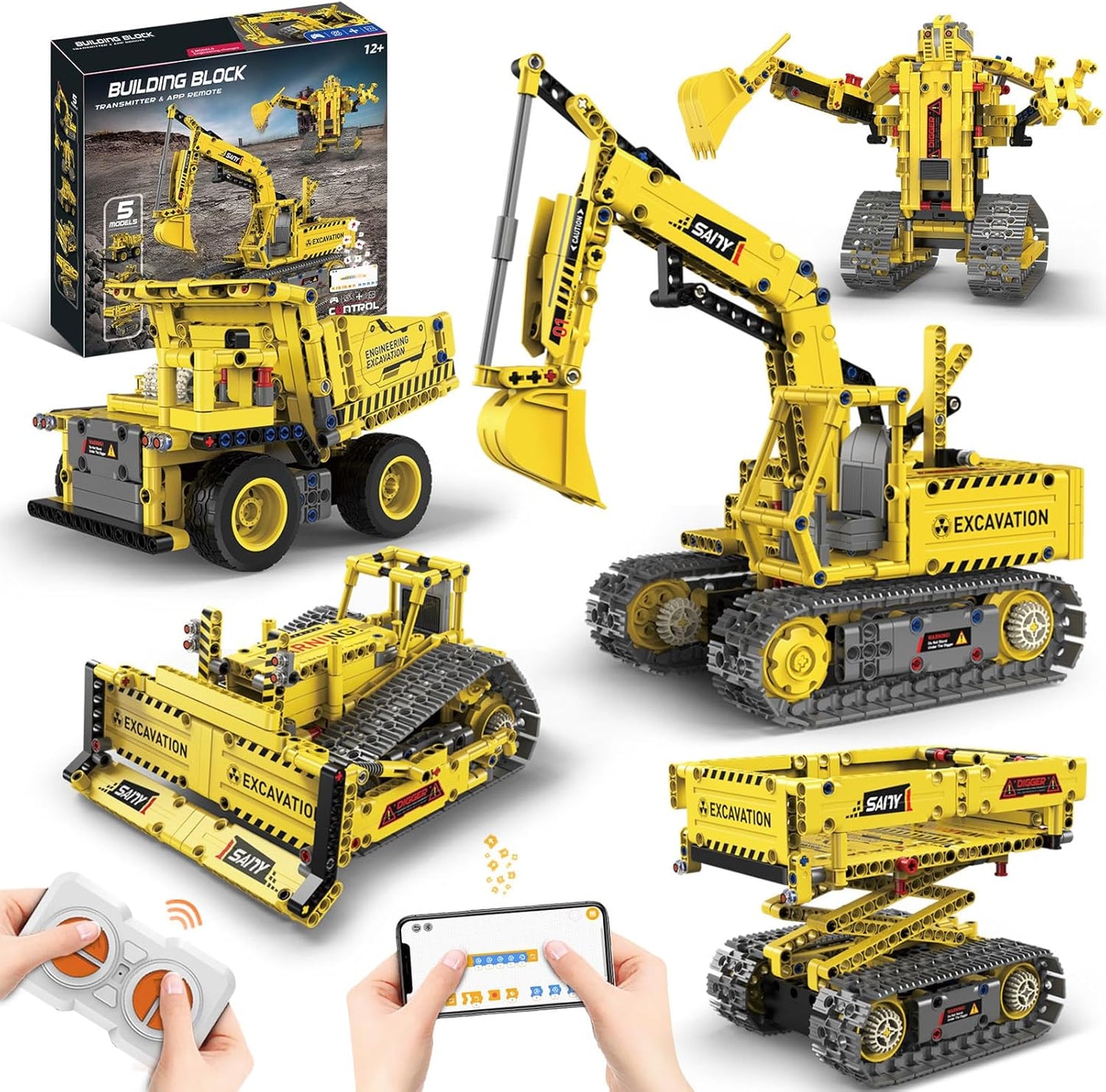 5 in 1 STEM RC Robot Building Kit, 555 PCS APP & Remote Control Robot Toys for Kids Age 6 7 8 9 10 11 12+, Engineering Science Coding Robotic Toys Birthday Gifts for Boys & Girls