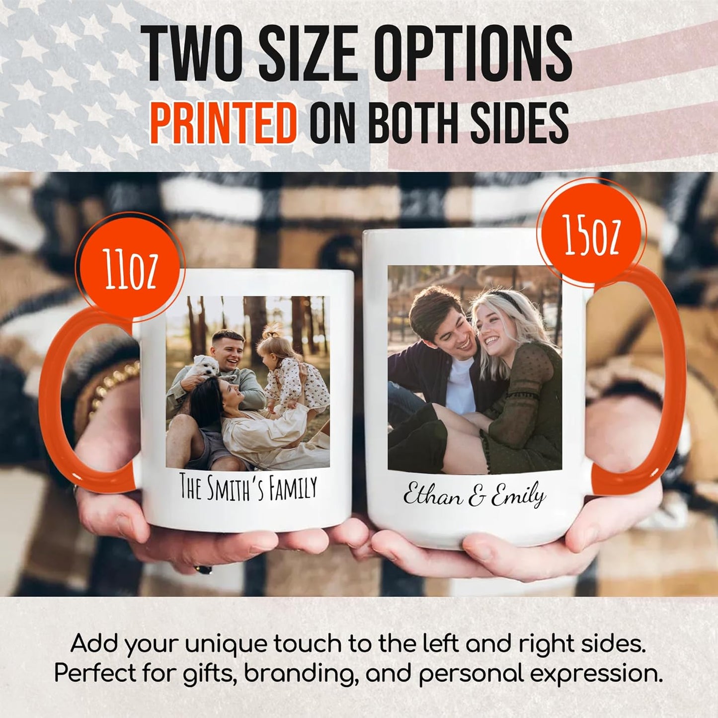 Custom Mug Upload Your Picture Personalized Coffee Mug with Photo Text Name Customized Cup Unique Ideas Gifts for Men Women Mom Dad Halloween Christmas Thanksgiving Friend Family (Orange, 11oz)