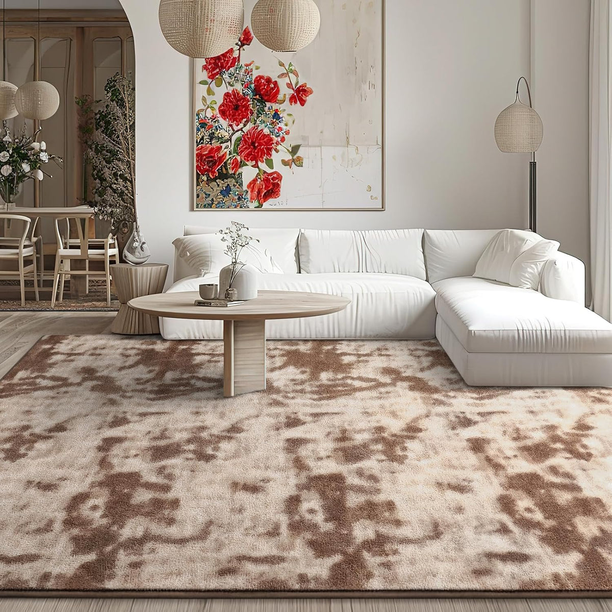 Kimicole 5x8 Washable Area Rugs for Bedroom Living Room, Low Pile Ulta-Thin Solid Color Rug, Non-Slip Soft Fluffy Carpet for Nursery Kids Room Dorm Room Home Decor (Brown)
