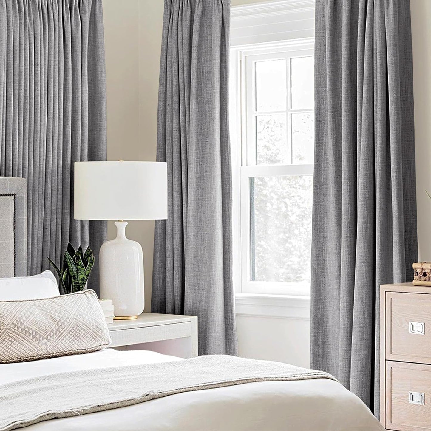 MIULEE Linen Texture Curtains for Bedroom Solid 100% Blackout Thermal Insulated Grey Curtains Grommet Room Darkening Curtains/Draperies Luxury Decor for Living Room Nursery 52x108 Inch (2 Panels)
