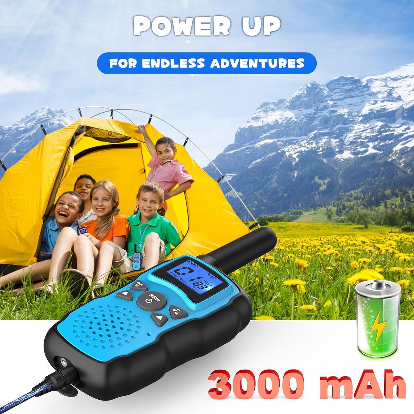 Wishouse Walkie Talkies for Kids Rechargeable Long Range,4 5 6 7 8 Year Old Boy Girl Birthday Gift,Camping Games Cool Toys Ideas for Children with 6000mAh Batteries,Flashlight,Lanyard,2 Pack Pink Blue