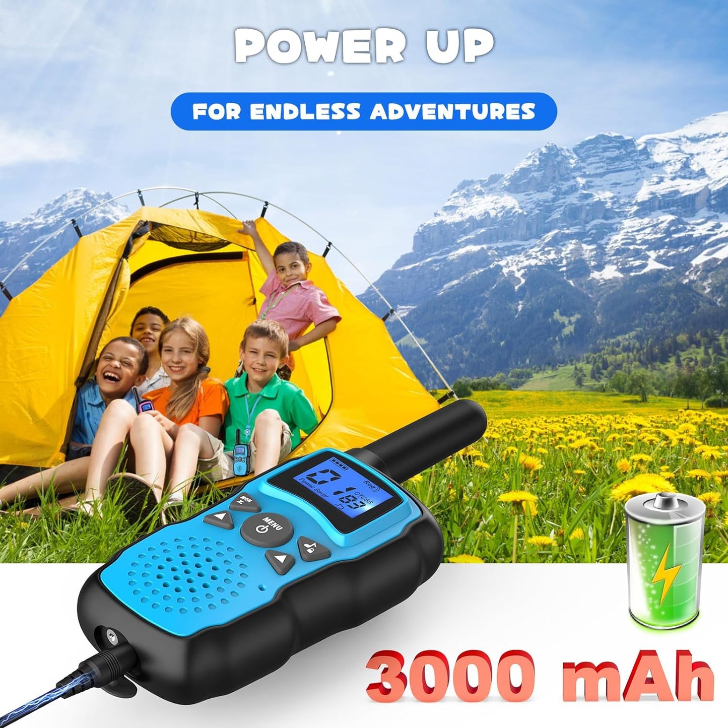 Wishouse Walkie Talkies for Kids Rechargeable with USB Charger 6000mAh Battery,Outdoor Camping Games with Flashlight Lanyard,Toys for Girls,Halloween Xmas Birthday Gift for Children 2 Pack Red Blue