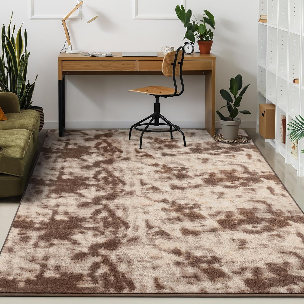 Kimicole 6x9 Washable Area Rugs for Living Room Bedroom, Large Low Pile Ulta-Thin Solid Color Rug, Non-Slip Soft Fluffy Carpet for Nursery Kids Room Dorm Room Home Decor (Brown)