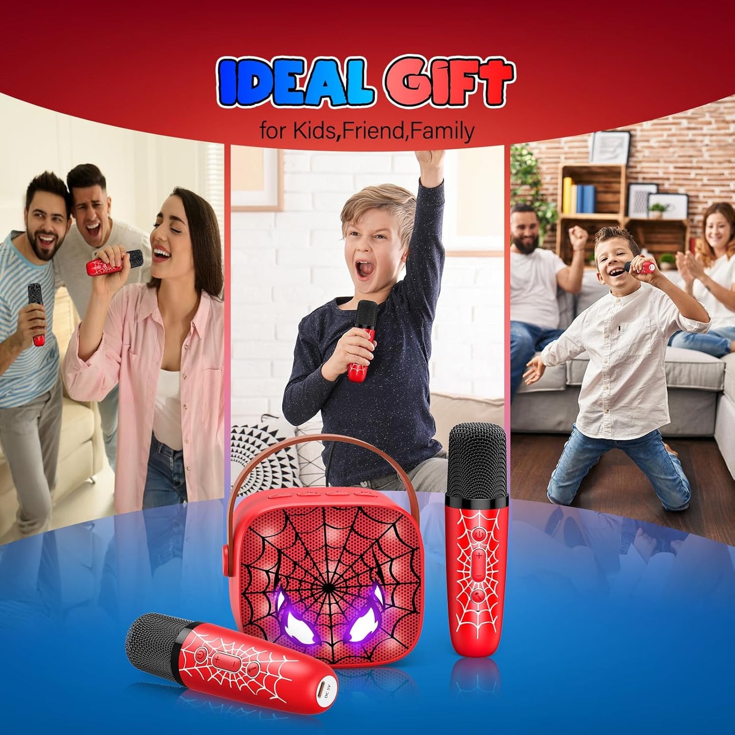 Mini Karaoke Machine Toys Gifts: Kids Toys Birthday Gifts for 4 5 6 7 8 9 Years Old Girl Boy LED Portable Bluetooth Speaker with 2 Wireless Microphone Girl Boy Kid Adult Gift Age 3-12+