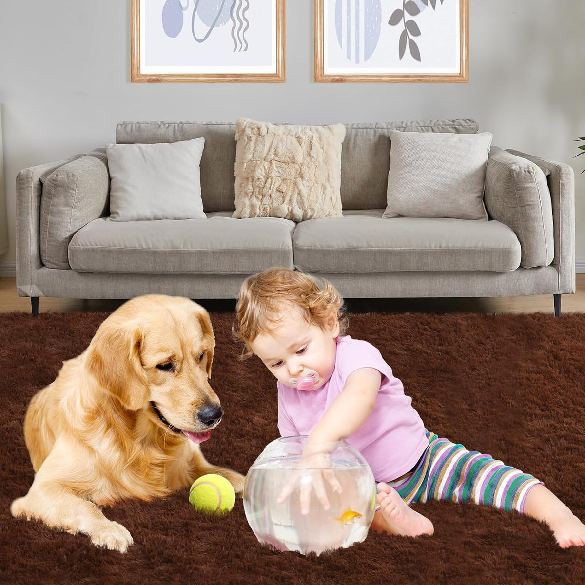 5x7 Area Rug, Luxury Rugs for Living Room, Ultra Soft Rugs for Bedroom, Non-Slip Indoor Carpet for Nursery, Kids Room, Playroom, Home Decor, Brown