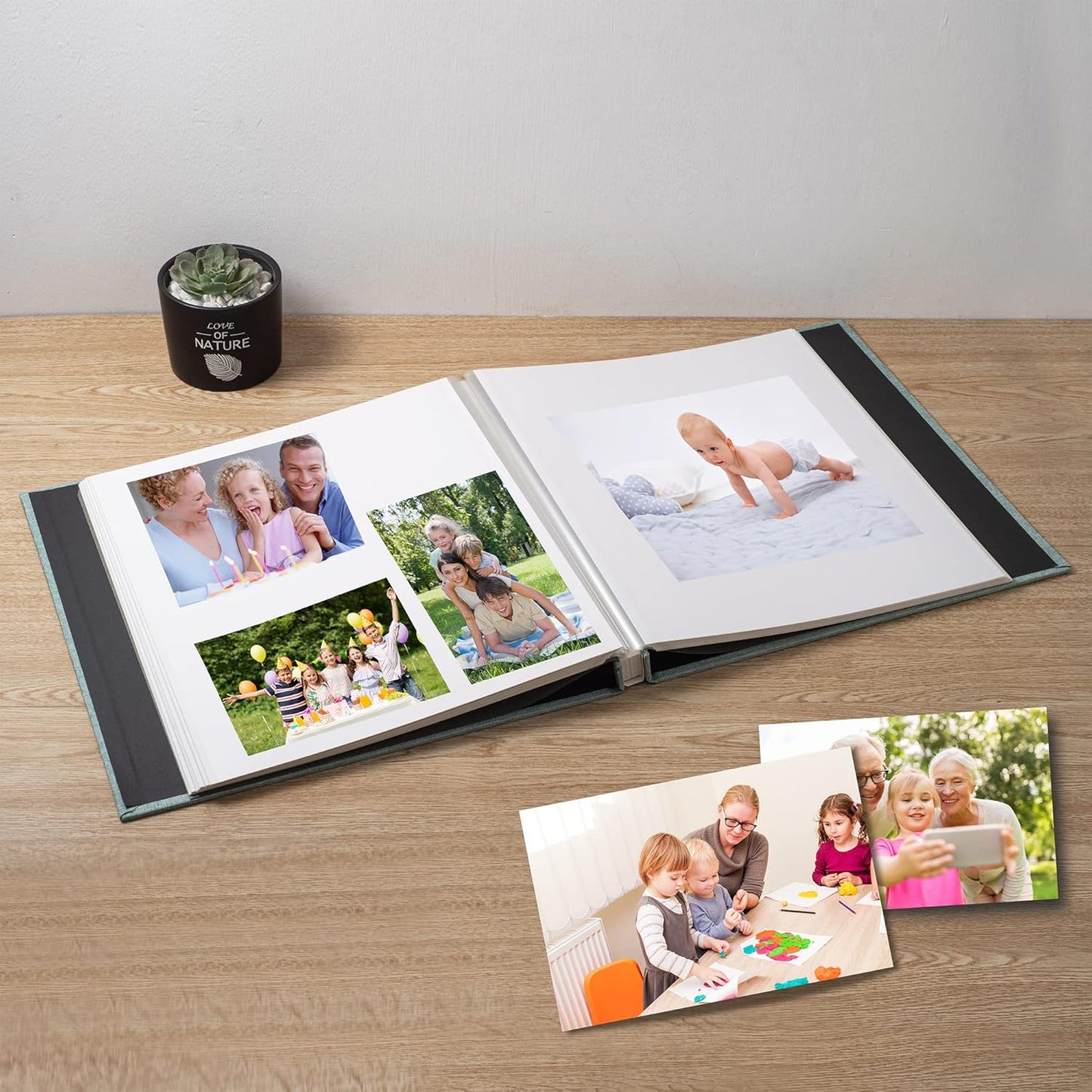 Large Photo Album Self Adhesive Scrapbook Album for 4×6 5×7 8×10 Pictures DIY Magnetic Linen Cover Album 40 Pages for Family Wedding Gifts with Metal Pen and Plastic Board