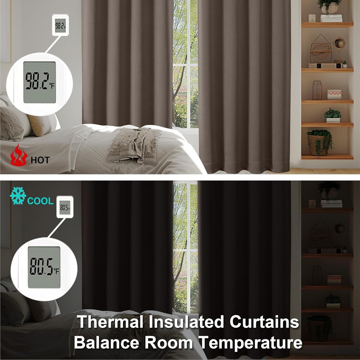 Simplebrand Ava Brown Blackout Curtains for Bedroom 63 Inch Length 2 Panels Set, Solid Thermal Insulated Energy Saving Rod Pocket Window Treatment Curtains Blackout Drapes, W40 x L63 Inch, Brown