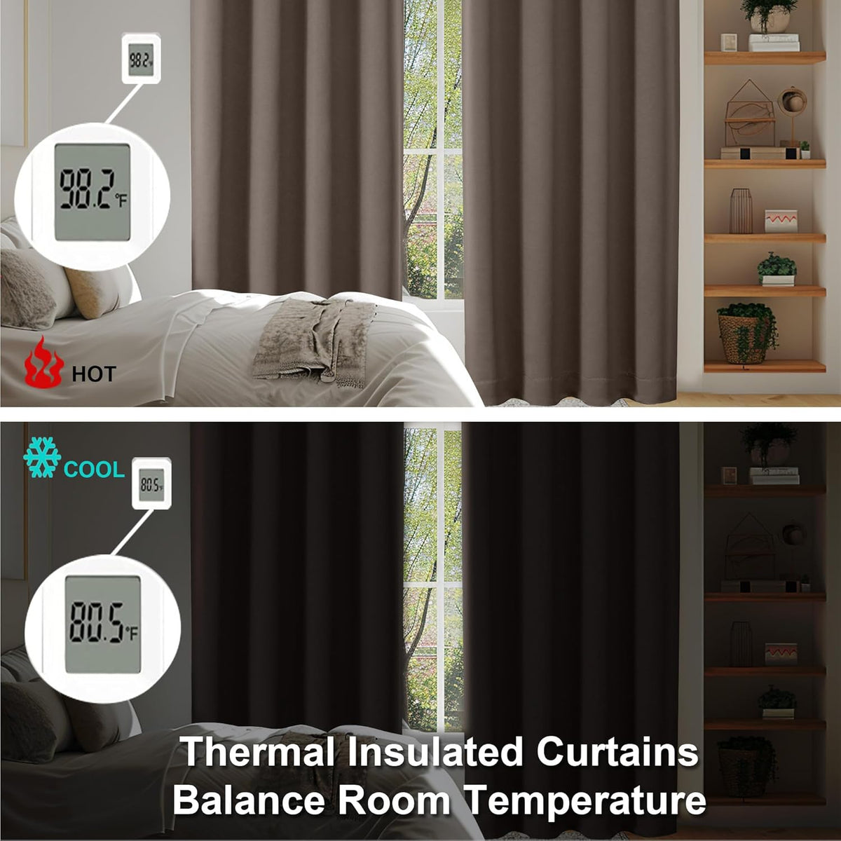 Simplebrand Ava Brown Blackout Curtains for Bedroom 90 Inches Long 2 Panels Set, Solid Privacy Energy Saving Living Room Window Treatment Curtains Blackout Drapes, W40 x L90 Inch, Brown
