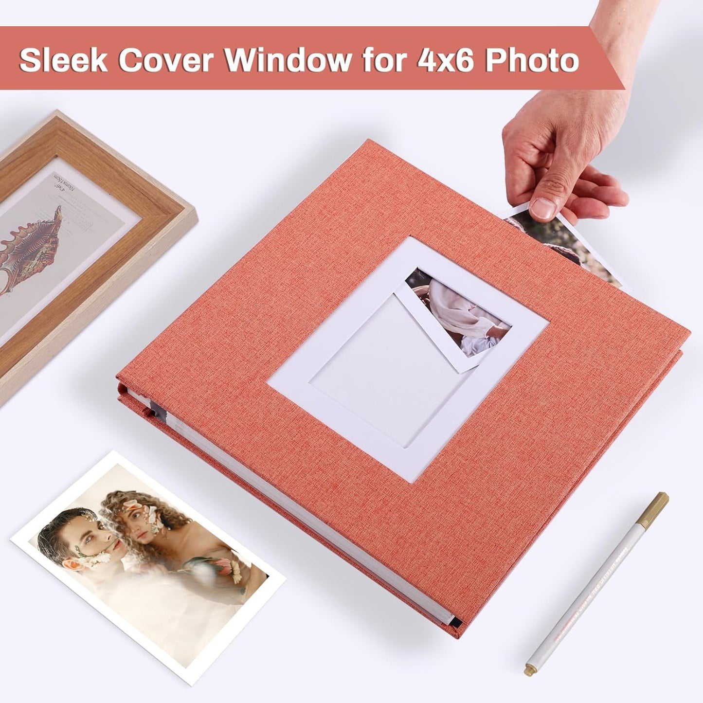 Photo Album Self Adhesive Pages Scrapbook Large Magnetic Photo Albums with Sticky Pages Scrapbooks for Wedding Baby for 4x6 5x7 8x10 Picture Photo Books 13.2x12.8 Orange 60 Pages