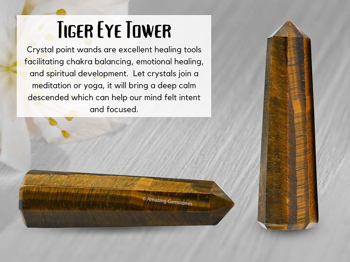 Amazing Gemstone Tigers Eye Crystal Towers ~ Natural Healing Crystal Point Obelisk for Reiki Healing and Crystal Grid (2 to 3 INCH)