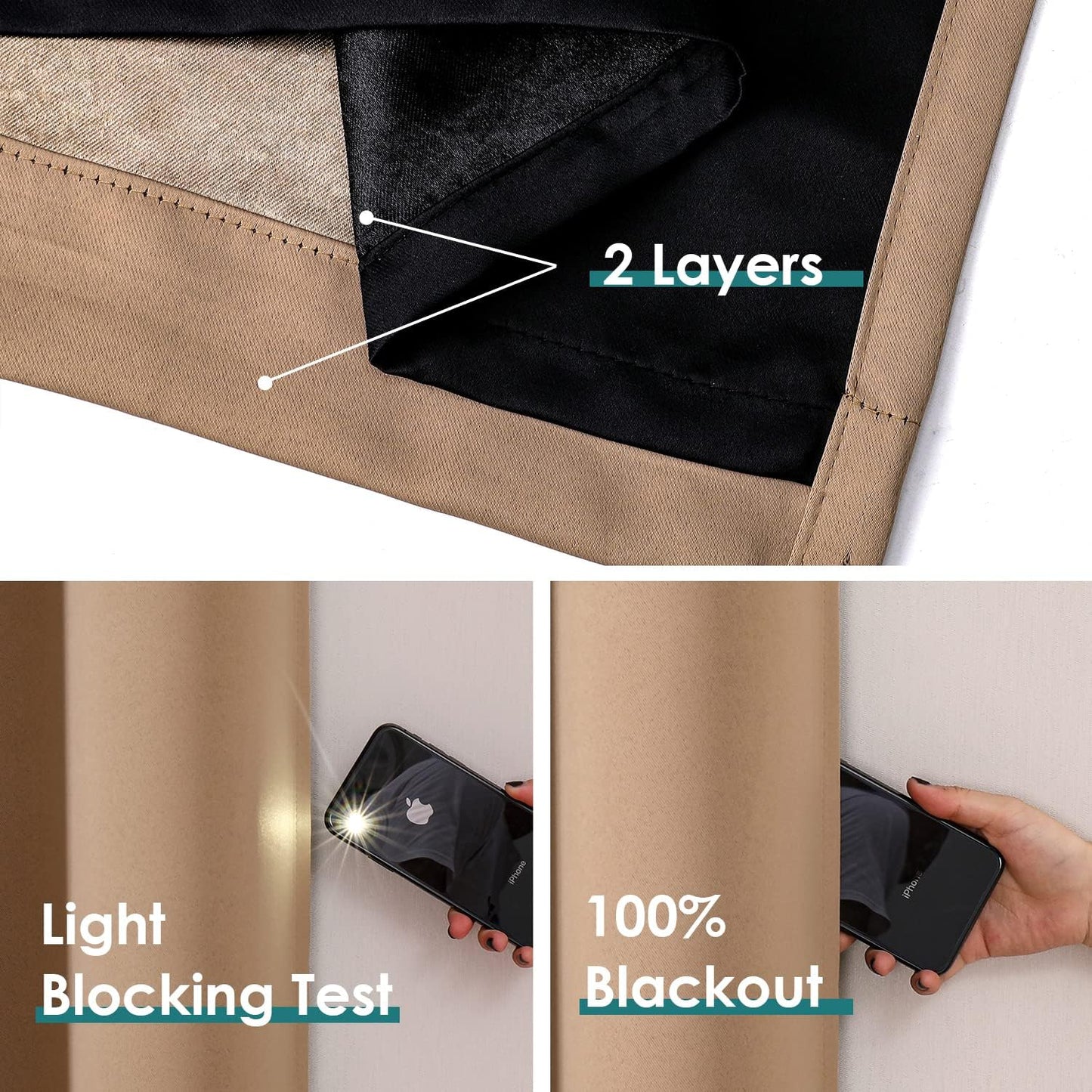 ChrisDowa 100% Blackout Curtains 120 inch Long for Bedroom with Black Liner, 2 Thick Layers Total Blackout Thermal Insulated Grommet Long Window Curtains 2 Panels Set (Cappuccino, 52 x 120 Inch)