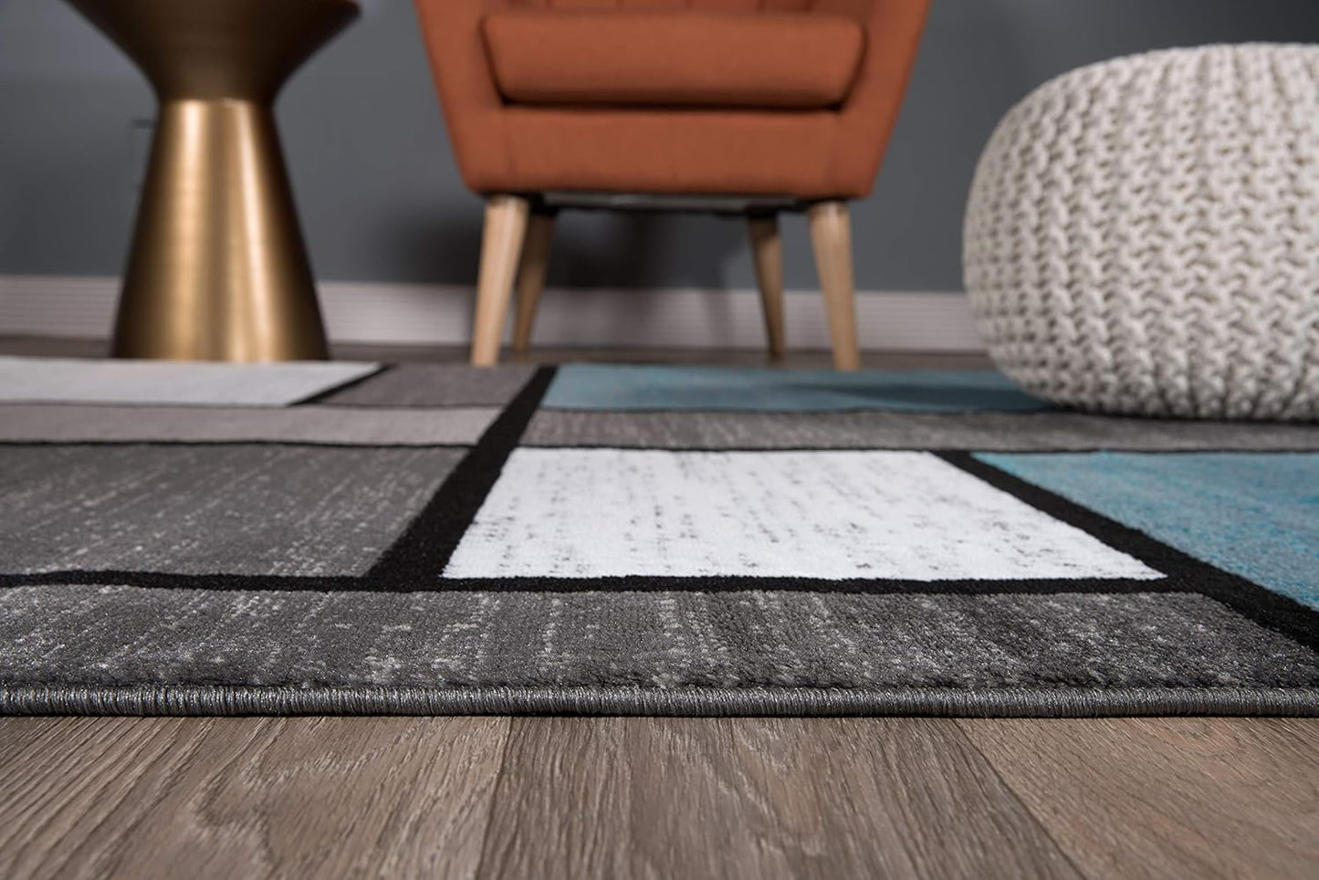 Rugshop Contemporary Modern Boxes for Home Office,Living Room,Bedroom,Kitchen Non Shedding Area Rug 6' 6" X 9' Blue/Gray