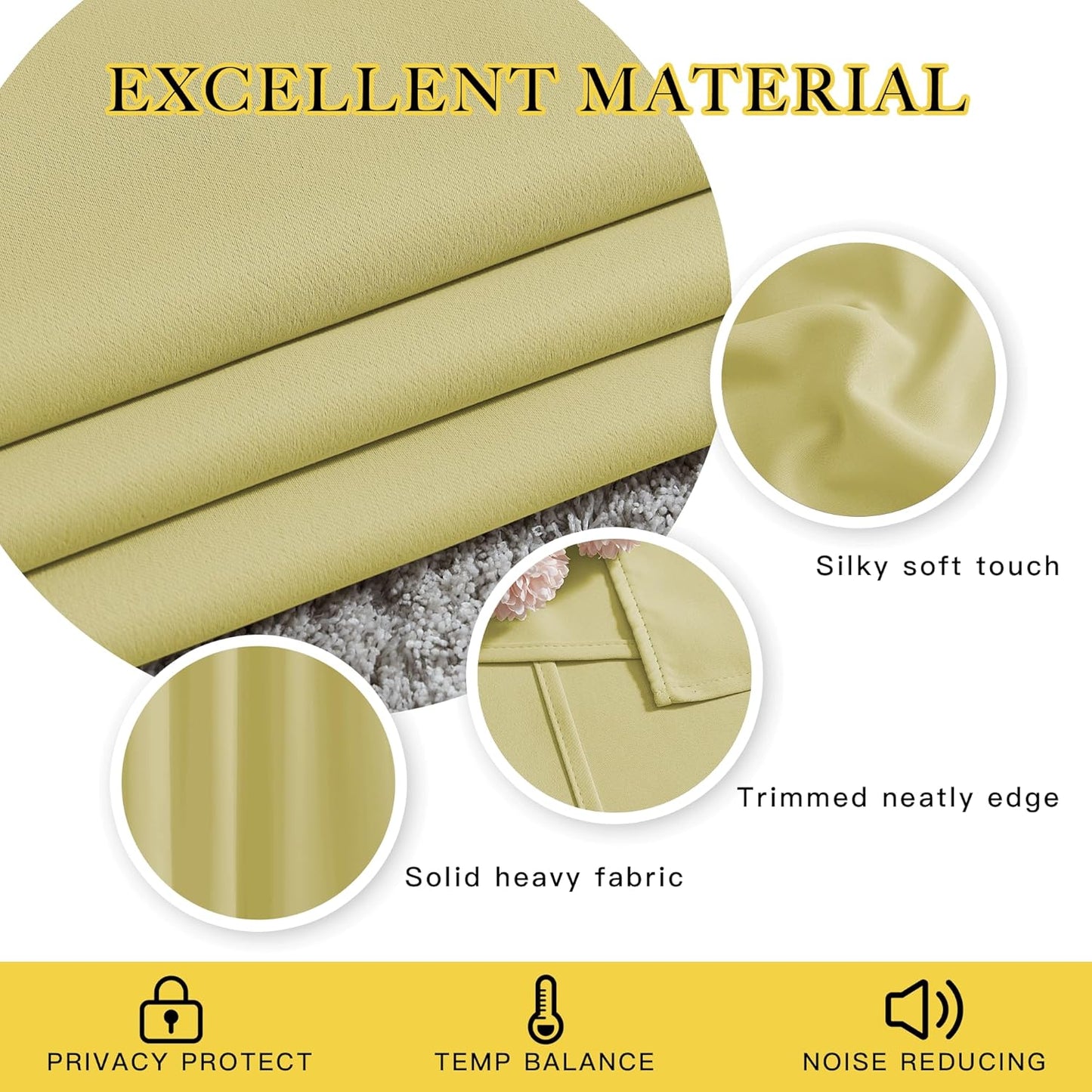 NICETOWN Paler Yellow Room Darkening Curtains for Living Room, Window Treatment Thermal Insulated Room Darkening Grommet Drapes Sound Dampening for Bedroom, 2 Panels, W37 x L72