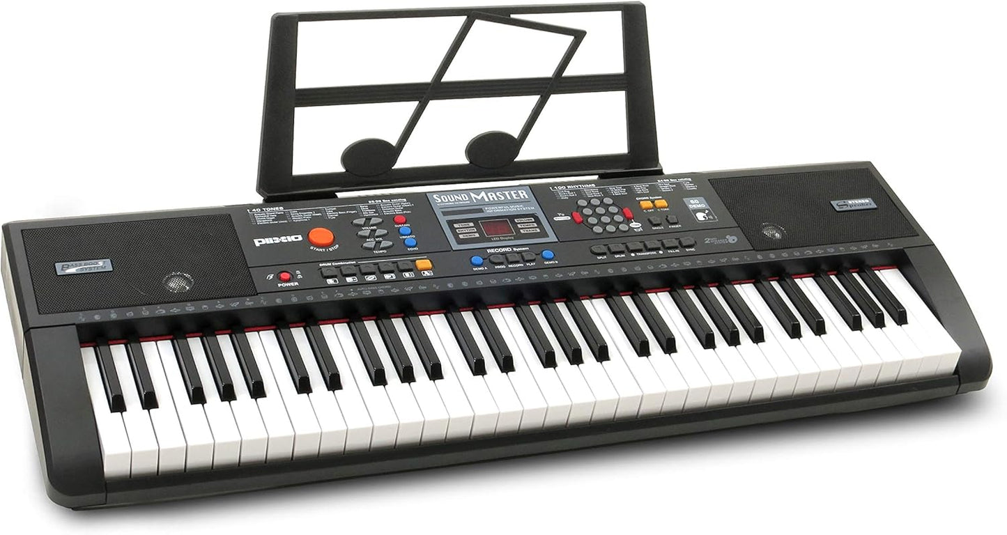 Plixio 61-Key Digital Electric Piano Keyboard & Sheet Music Stand - Portable Electronic Keyboard for Beginners (Kids & Adults)