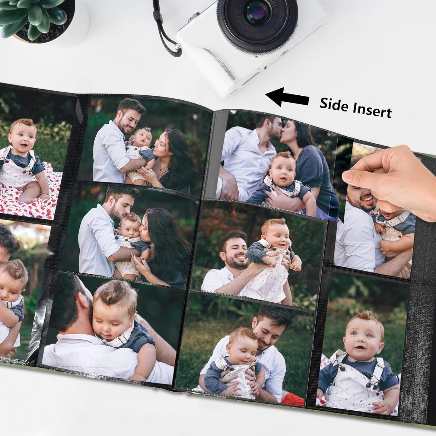 Photo Album 4x6 Pictrues 600 Pockets Linen Cover with Front Window Large Picture Book for Family Travel Wedding and Memory Keepsake Organizer Light Green