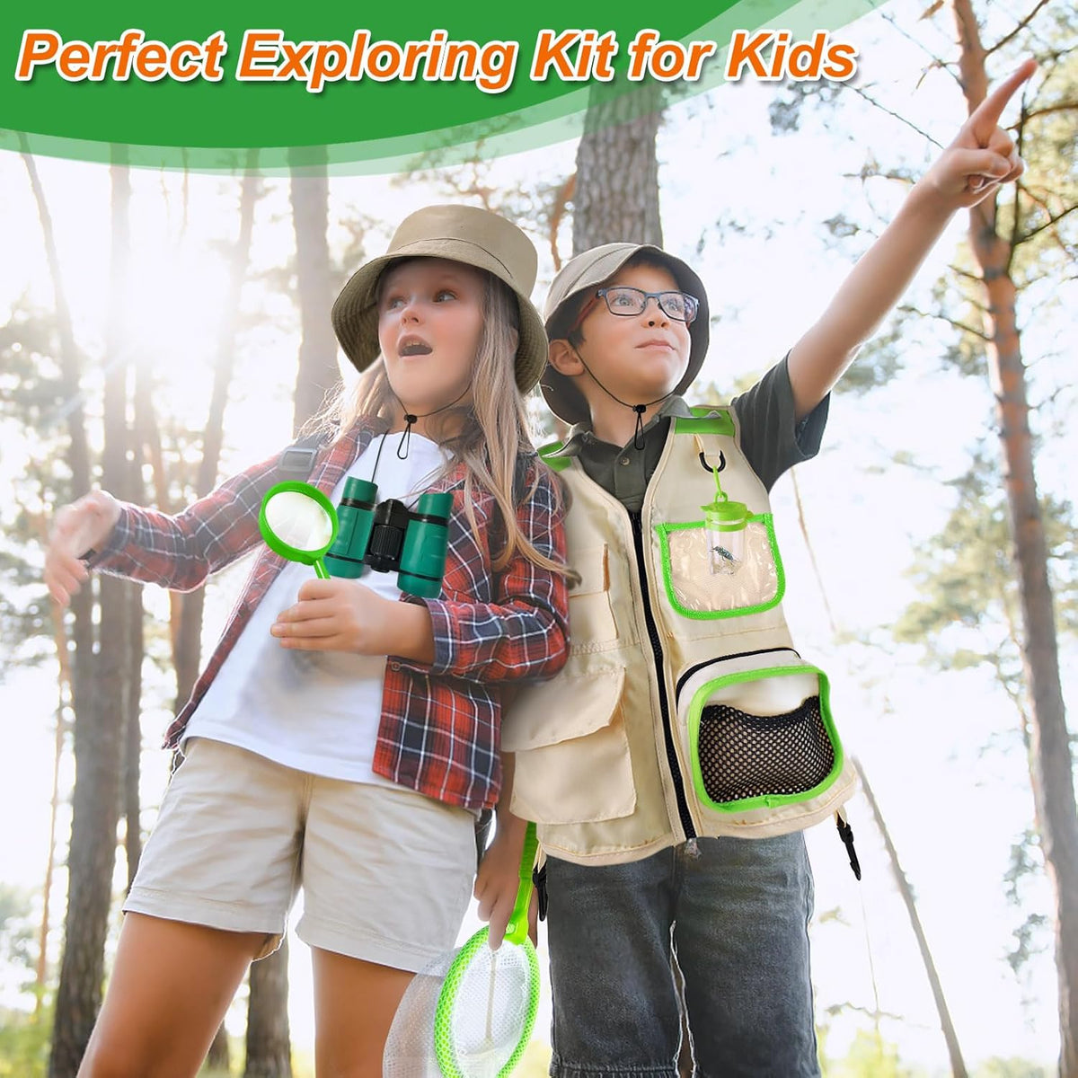 Kids Explorer Kit & Bug Catcher Kit, Kids Camping Gear for Kids, Outdoor Exploration Set with Vest & Hat, Ideal Outdoor Camping Adventure Toys for Ages 3 4 5 6 7 8 Boys Girls