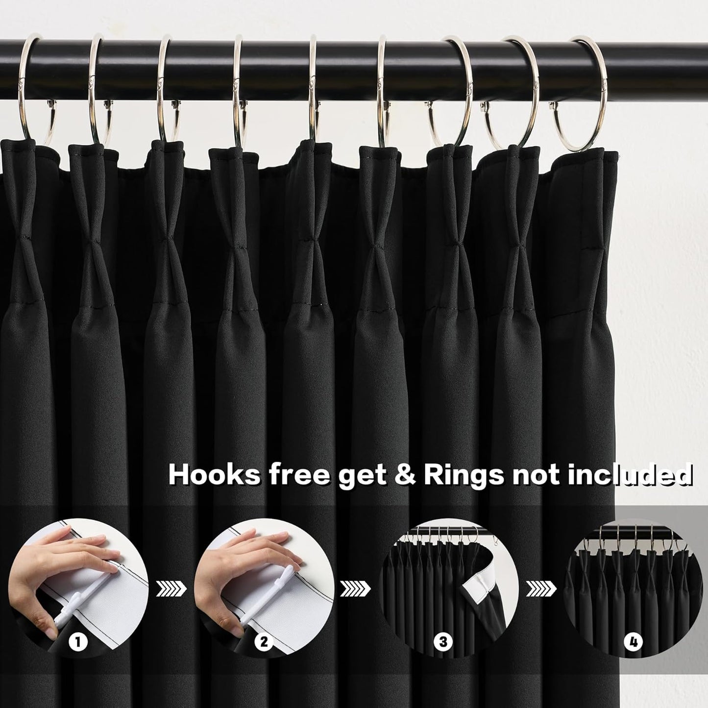 KEQIAOSUOCAI 80 Inch Wide Black Pinch Pleated Curtains 80 x 108, Thermal Insulated Noise Cancelling Living Room Office Drapes 108 Inches Long, Patio Sliding Glass Door Window Curtain 2 Panels