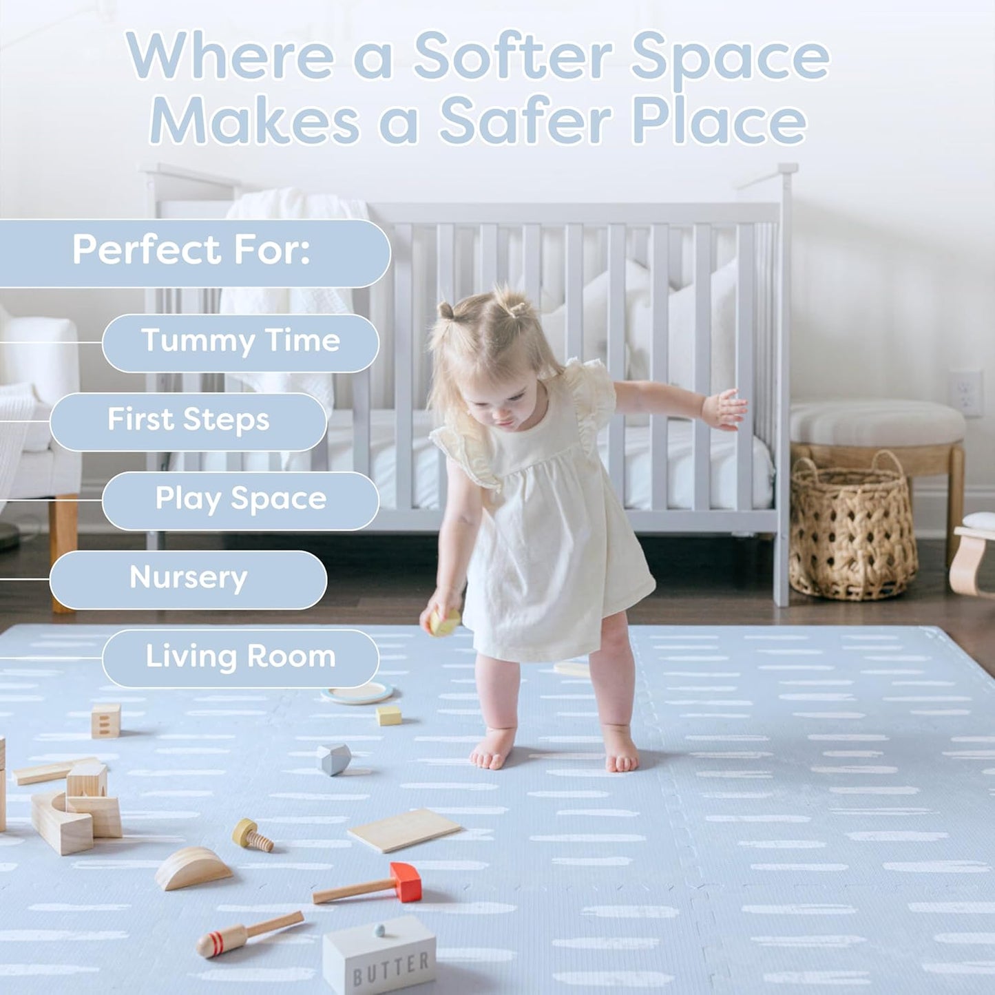 Baby Play Mats for Floor - Shoreline (6x6ft) - Premium EVA Foam Play Mat for Babies & Toddlers - Perfect for Tummy Time, Crawling, Playroom - Stylish & Comfortable Kids Play Mat