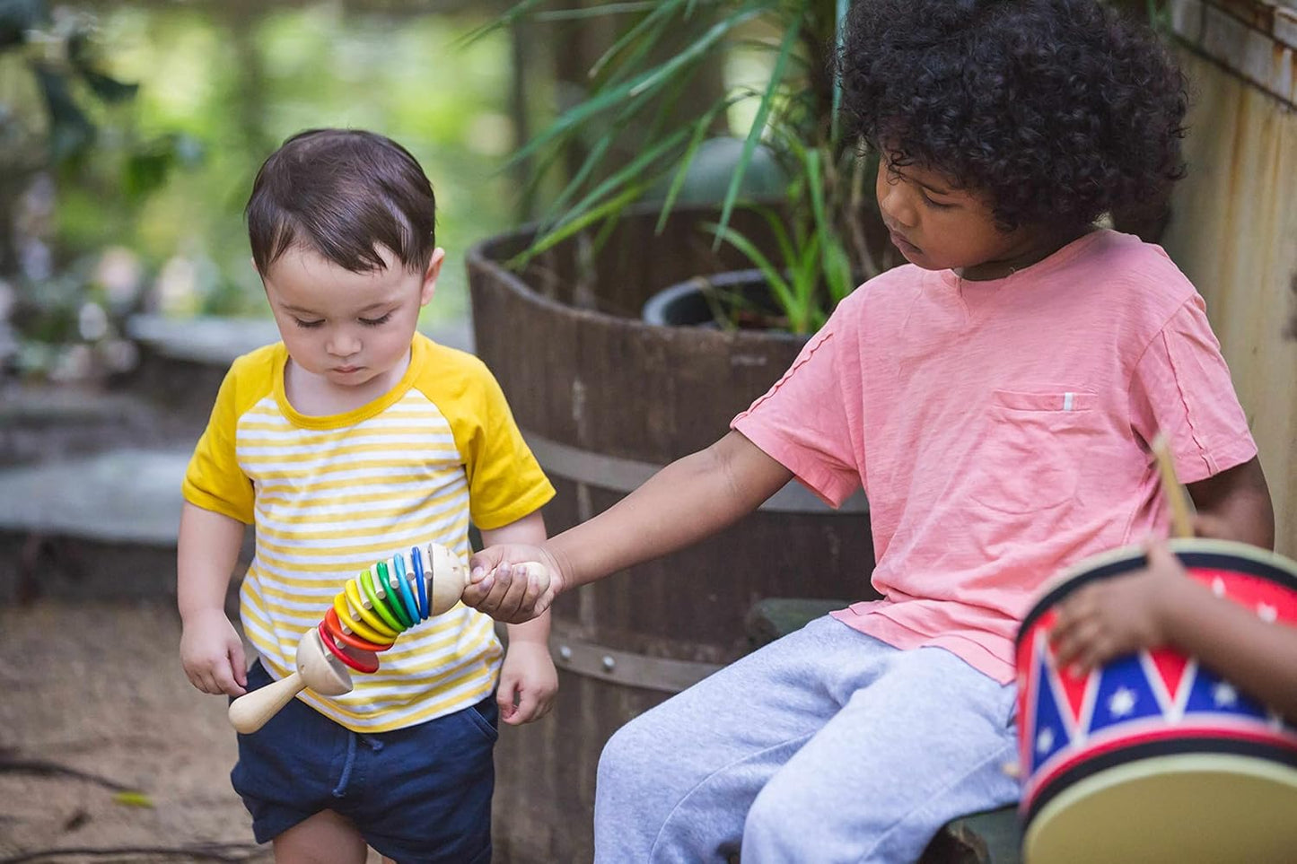 PlanToys Wooden Clatter Toy Percussion Musical Instrument (6413) | Sustainably Made from Rubberwood and Non-Toxic Paints and Dyes