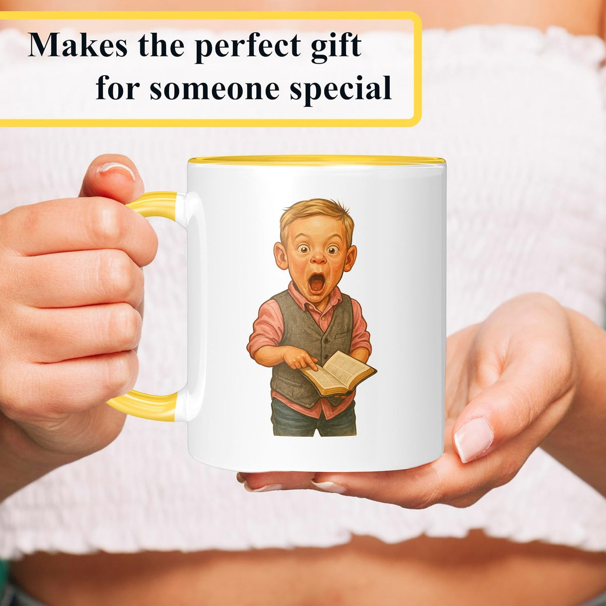 Personalized Coffee Mug, Custom Photo Caricature Gift, Funny Customized Coffee Gift for Men & Women, Custom Mugs with Pictures, Yellow 11oz Customized Ceramic Tea Cup