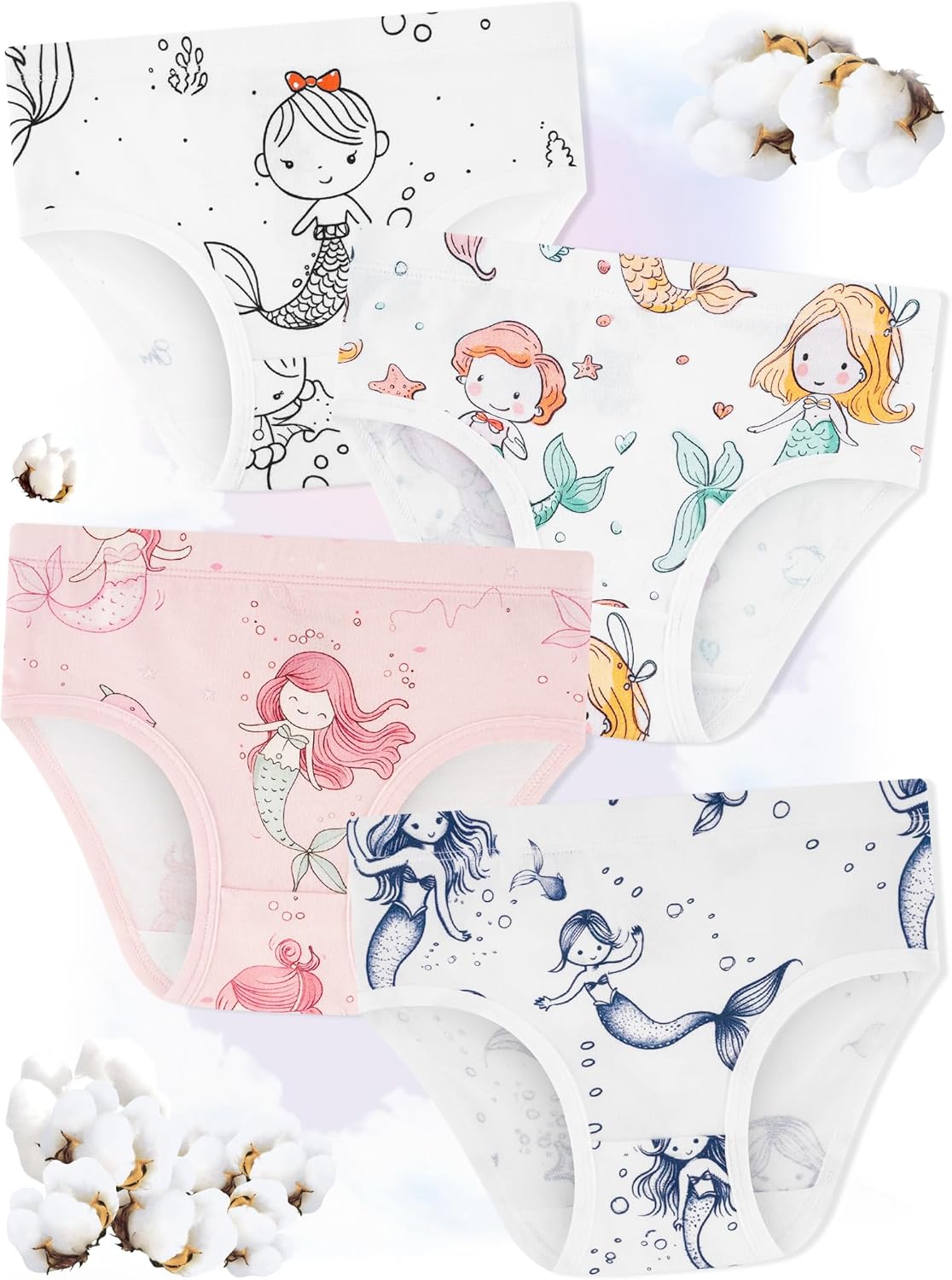 Girls' Underwear,Soft Cotton Tagless Panties for Toddlers' & Little Kids Comfort,Breathable Briefs,8-Pack
