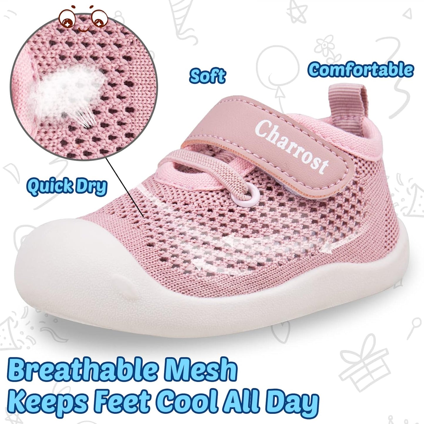 Baby First-Walking Shoes 1-4 Years Kid Shoes Trainers Toddler Infant Boys Girls Soft Sole Non Slip Cotton Canvas Mesh Breathable Lightweight TPR Material Slip-on Sneakers Outdoor