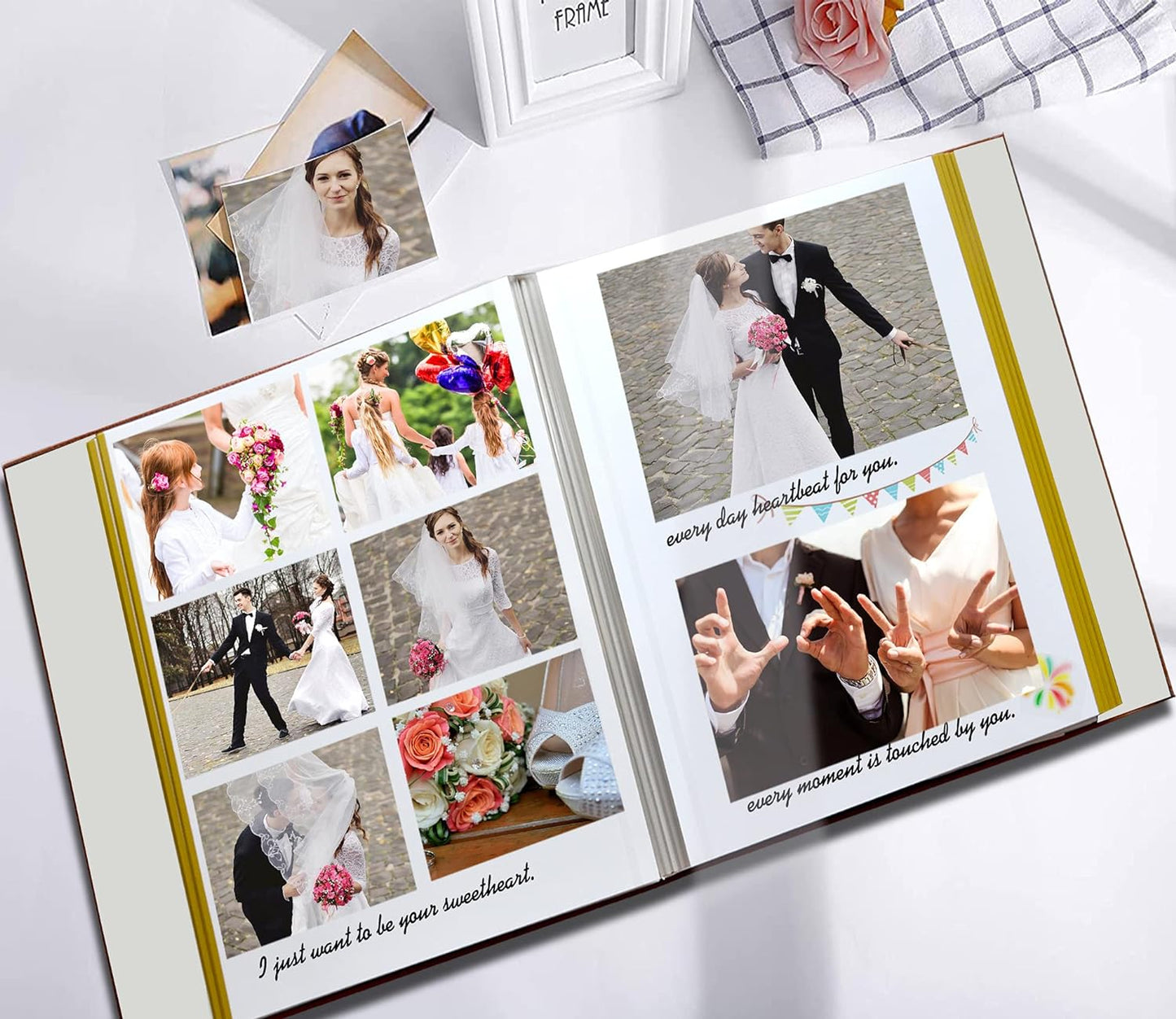 Self-Adhesive Photo Album, Dust-free, glue free and waterproof Scrapbook Album, Family album, Leather Cover, Hand Made DIY Albums Holds 3x5, 4x6, 5x7, 6x8,8x10 photos (Oatmeal, Large)