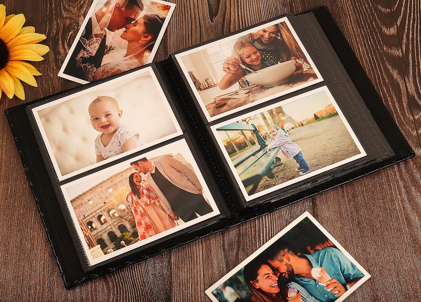 RECUTMS Leather Photo Album Holds 200 4x6 Pictures Window Design Small Family Dog Travel Wedding Album (Wine Red)