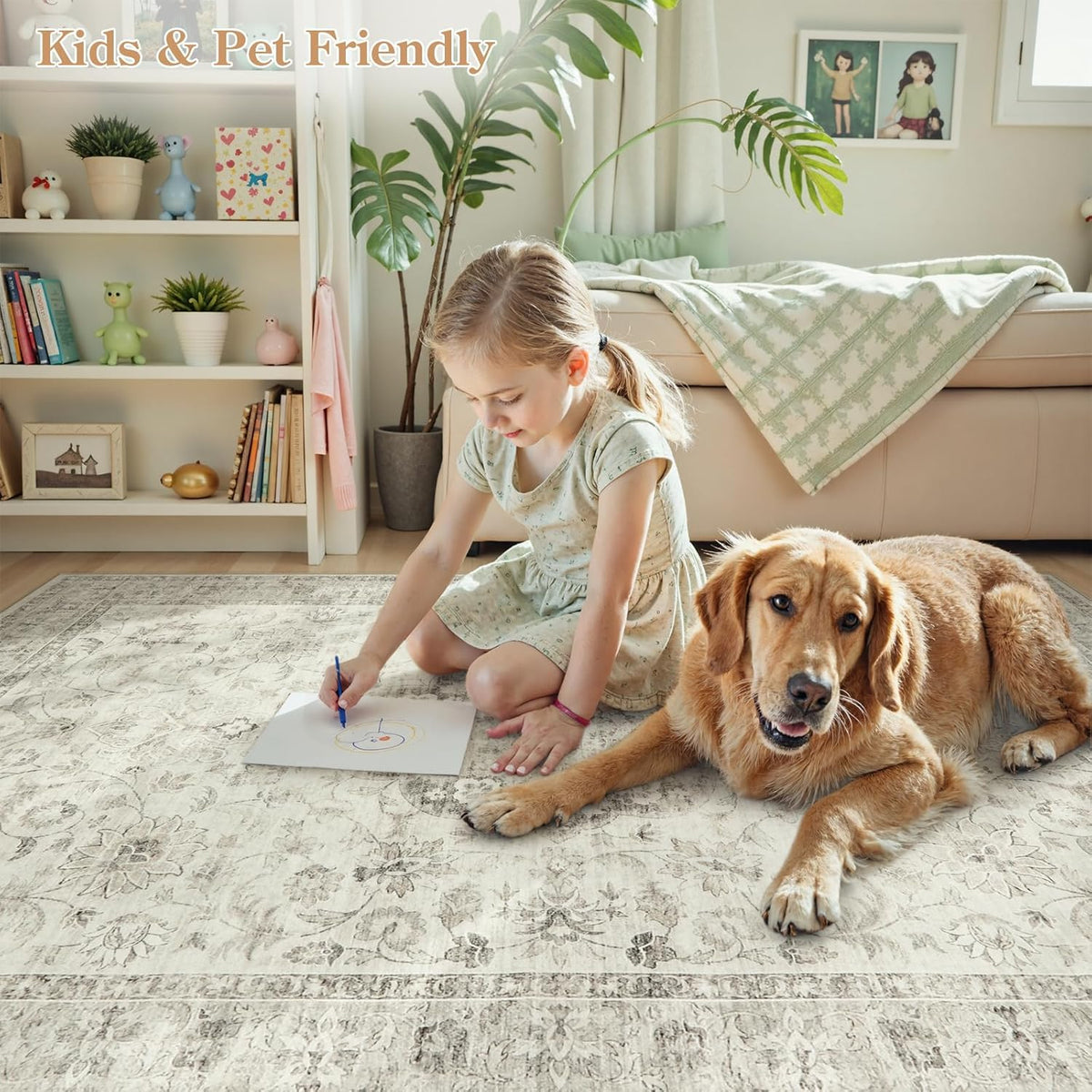 LIVEBOX Bedroom 4x6 Washable Area Rug for Entryway Kitchen, Non-Slip Soft Boho Rugs for Dining Room Office, Farmhouse Low-Pile Neutral Soft Carpet for Nursery Room Playroom, Taupe