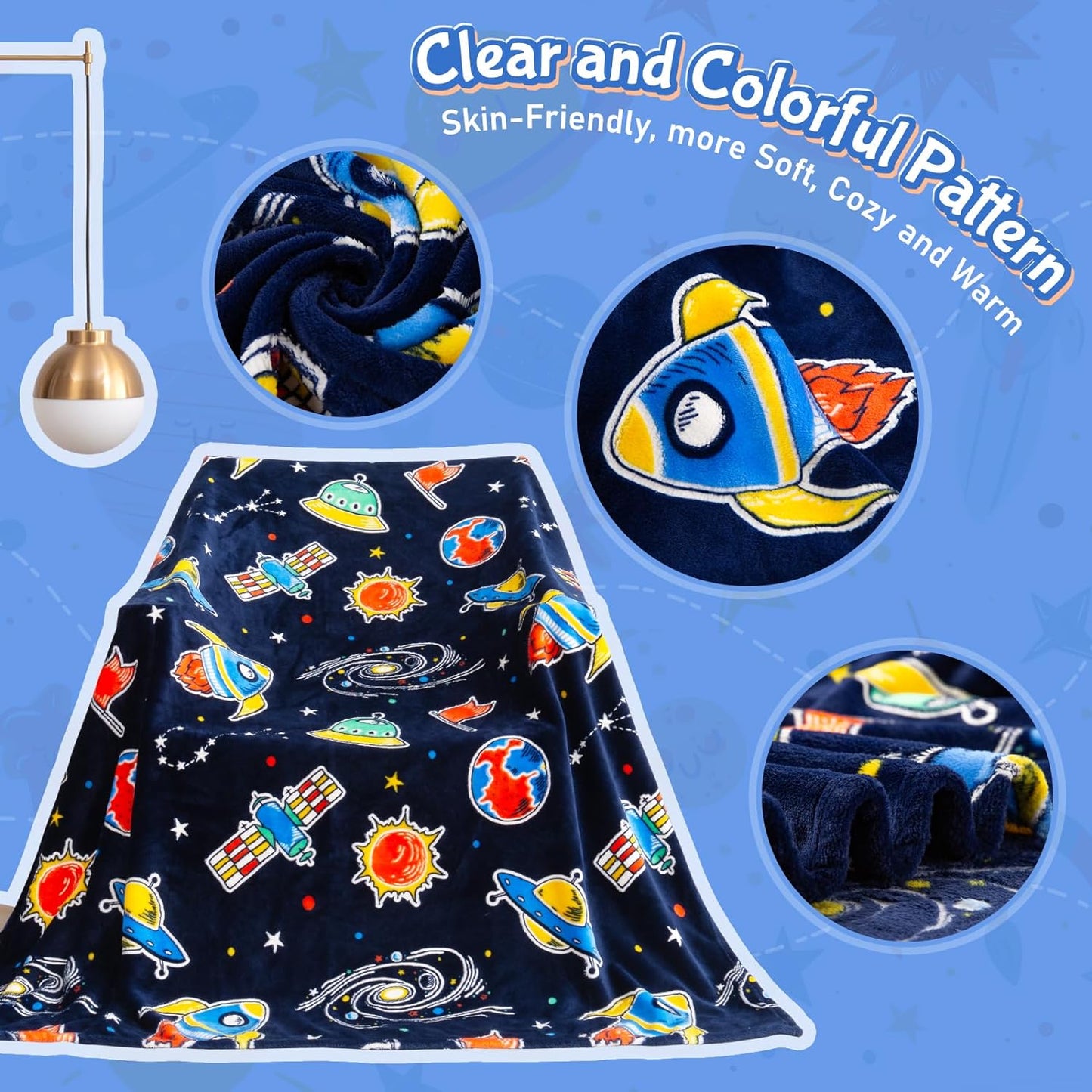 Boulou Glow in The Dark Galaxy Space Blanket Gifts for Boys Girls, Star Planet and Solar System Decor for Adult Kids, Birthday Spaceship Toys Gift for Age 3 4 5 6 7 8 9 10 Year Old for Christmas