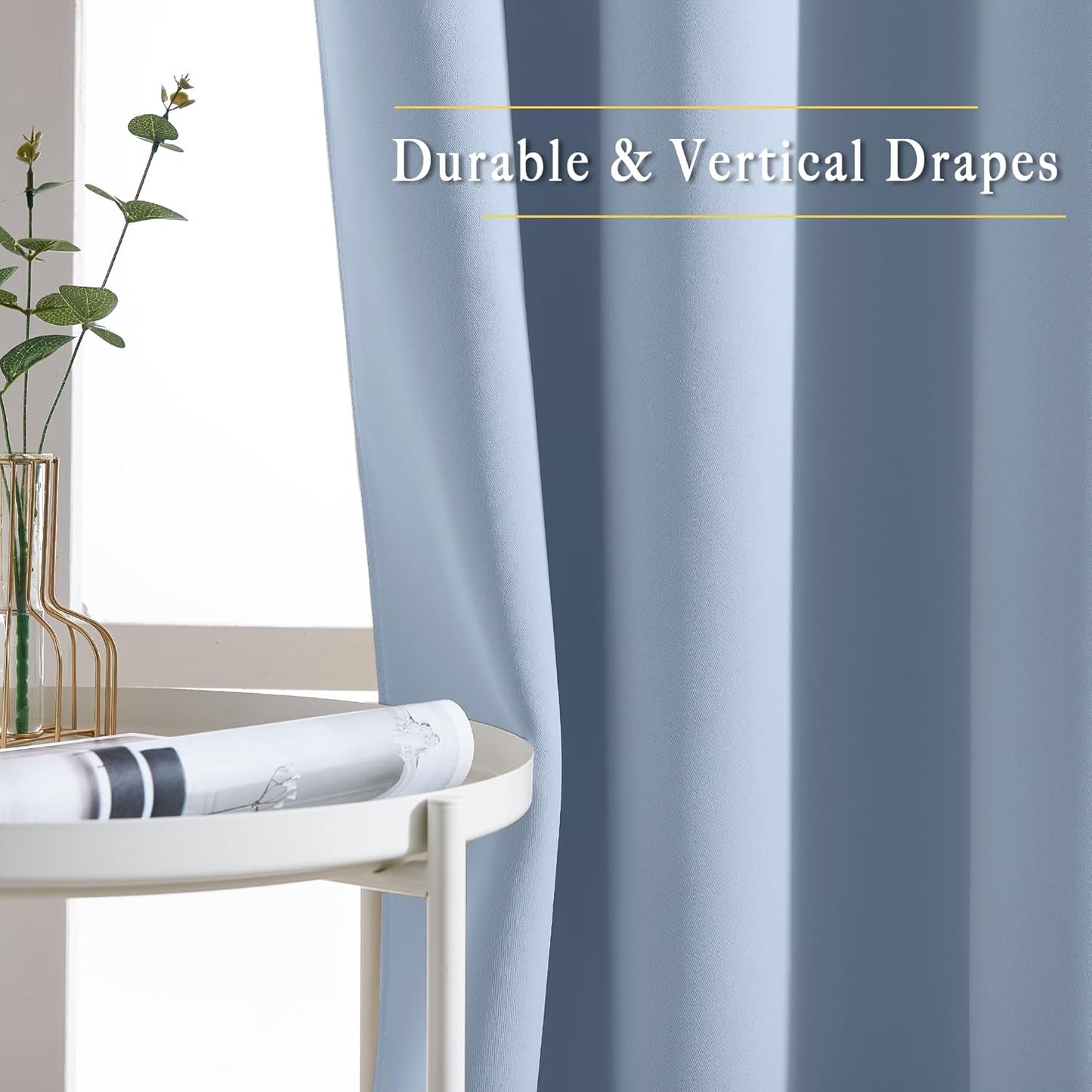 NICETOWN Vintage Blue Blackout Curtains 108 inches Long for Bedroom - Grommet Triple Weave Energy Saving Solid Drapes Sound Reducing Window Treatments for Living Room, W52 x L108, 2 Panels