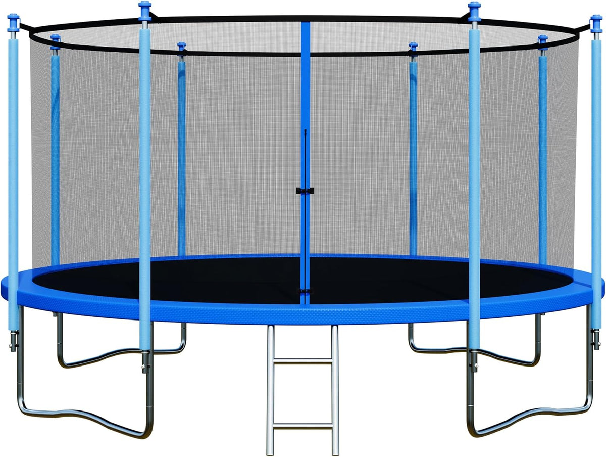 Trampoline with Enclosure - 12FT & 14FT Recreational Trampolines, Ladder, AntiRust Coating, ASTM Approved