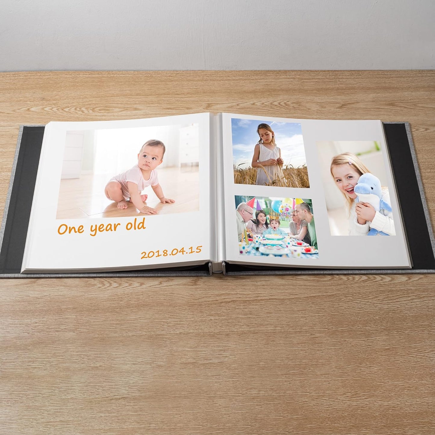 Photo Album Self Adhesive Scrapbook Album for 4×6 Pictures DIY Magnetic Linen Cover Album 30 Blank Pages for Family Wedding, Birthday, Christmas, Anniversary (Grey)