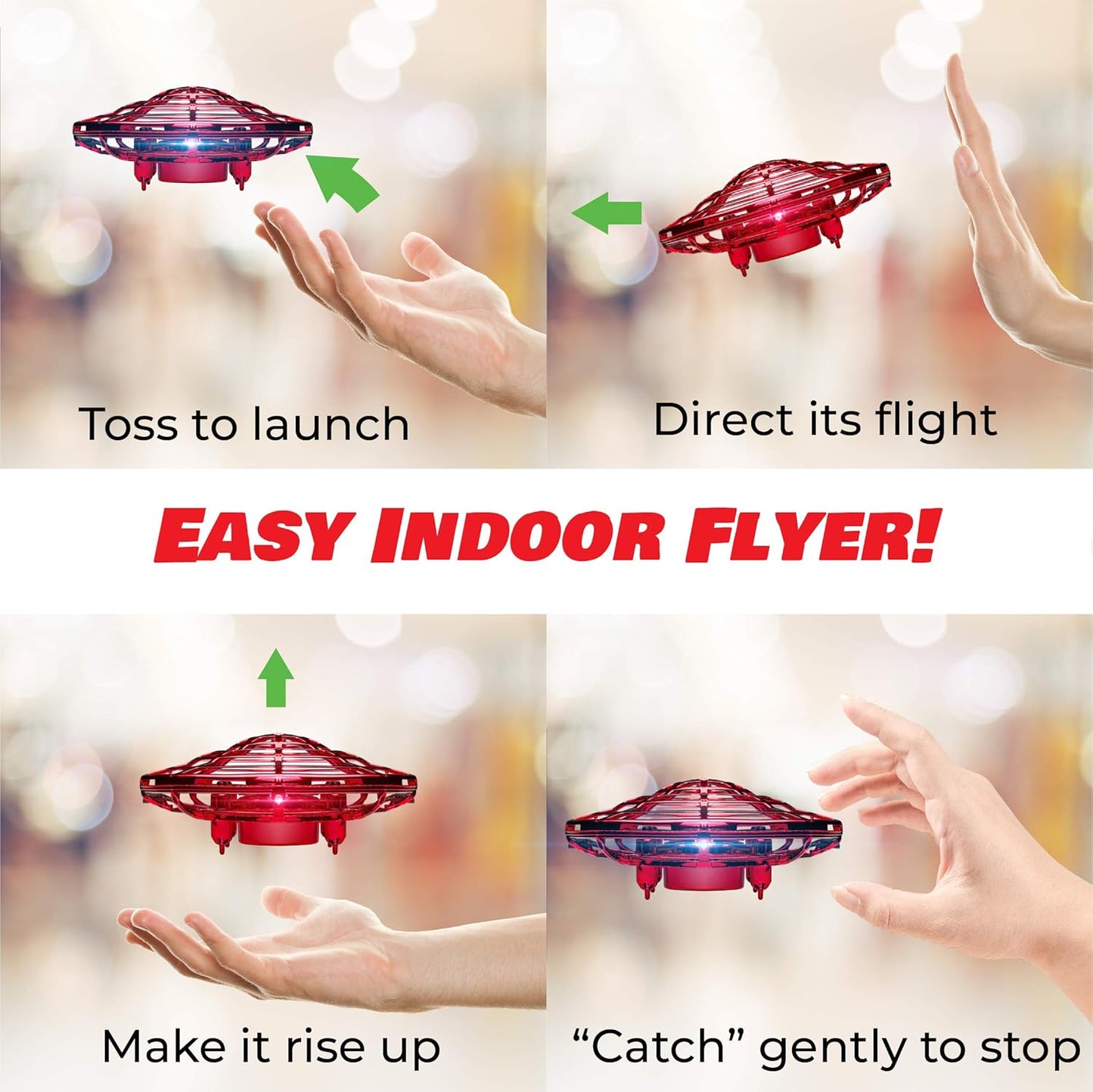 Force1 Scoot Duo Hand Operated Drone for Kids or Adults - 2pk Hands Free Motion Sensor Mini Drones, Easy Indoor Flying Ball Small UFO Toys for Boys and Girls (Red and Blue)