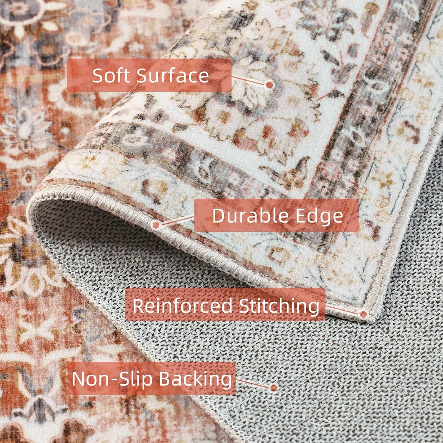 2x6 Runner Rug Non Slip Carpet Runners for Hallway 6ft Fall Runner Rugs with Rubber Backing Rug Runner for Kitchen Bedroom Vintage Distressed(Brick Red)