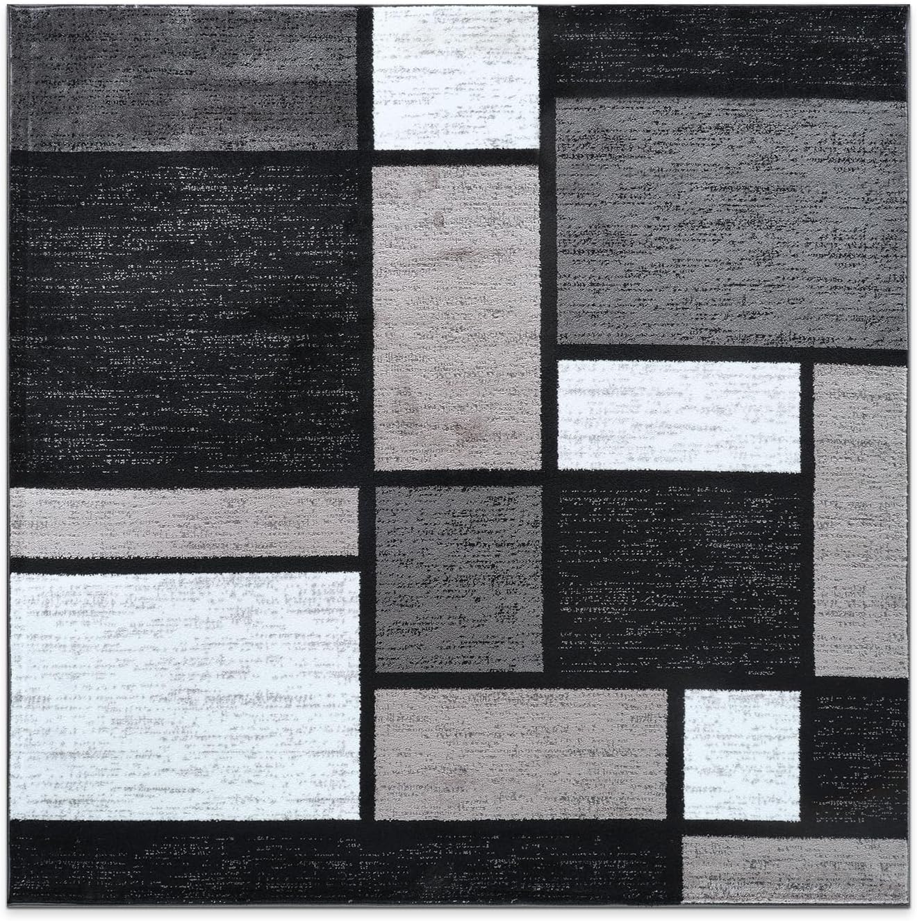 Rugshop Contemporary Modern Boxes for Home Office,Living Room,Bedroom,Kitchen Non Shedding Square Area Rug 6'6" x 6'6" Gray