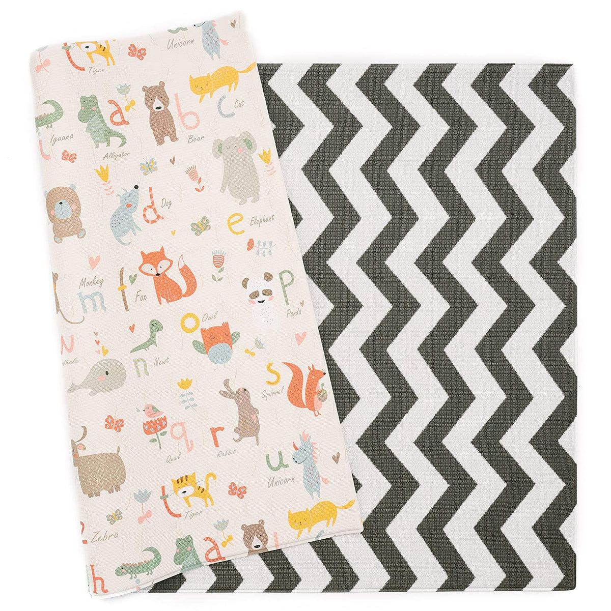 Baby Care Play Mat (Large, Zig Zag - Black) 82'' x 55'' Original One-Piece Reversible Rollable Waterproof Play Mat for Infants, Babies, Toddler, and Kids