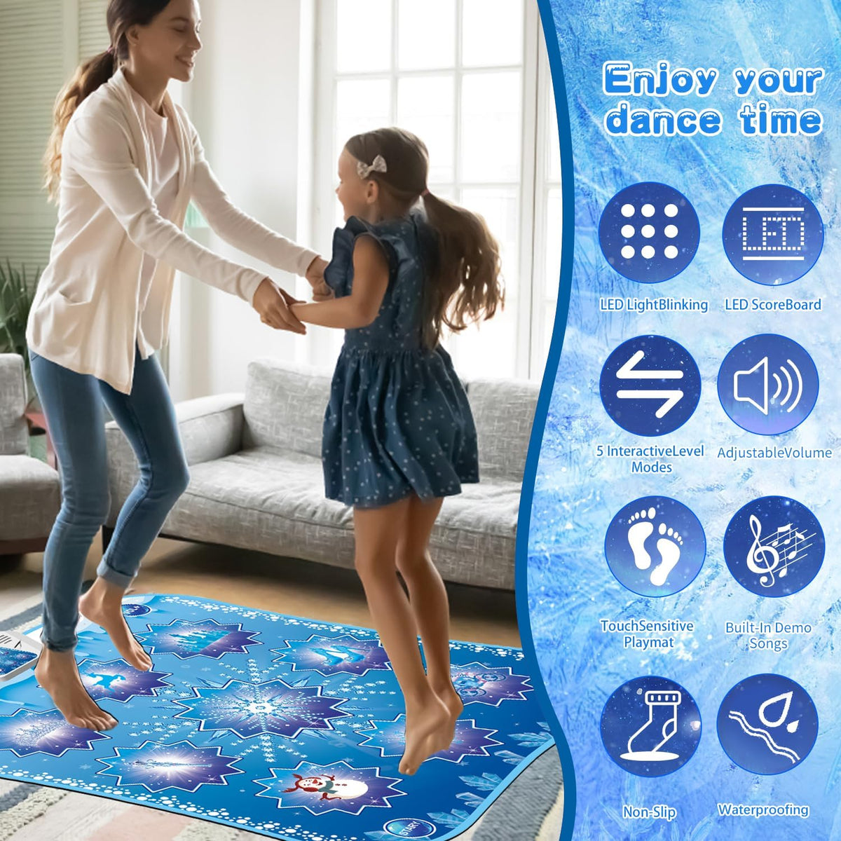 Dance Mat Kids Frozen Toys - Electronic Dance Mat for Girls Boys, Kids Dance Mat 5 Game Modes, Built-in Music, Touch Sensitive Light Up LED, Dance Floor Mat, Gifts for 3 4 7 12 Year Old Girls Boys