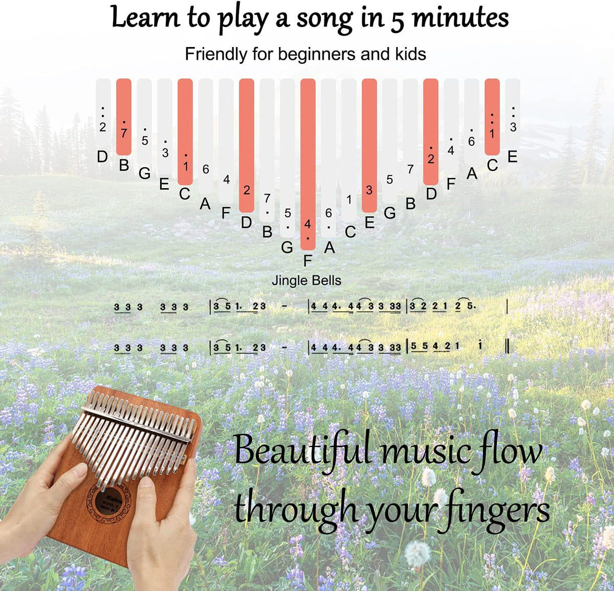 Kalimba Thumb Piano,YUNDIE Portable 21 Keys Mbira Finger Piano with Tune Hammer and Study Instruction,Musical Instruments Gift for Kid Adult Beginners Professional(Brown)
